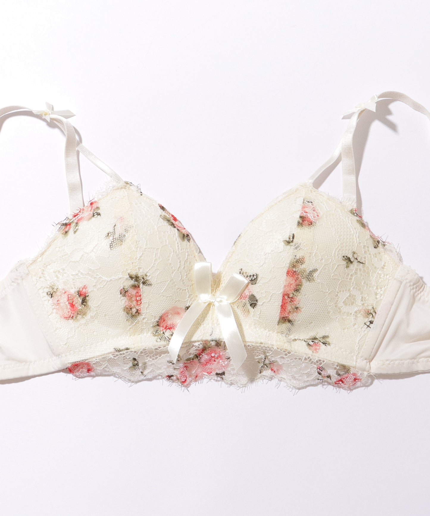 ダブルストラップ フラワー リボン ノンワイヤー ブラ&ショーツ セット