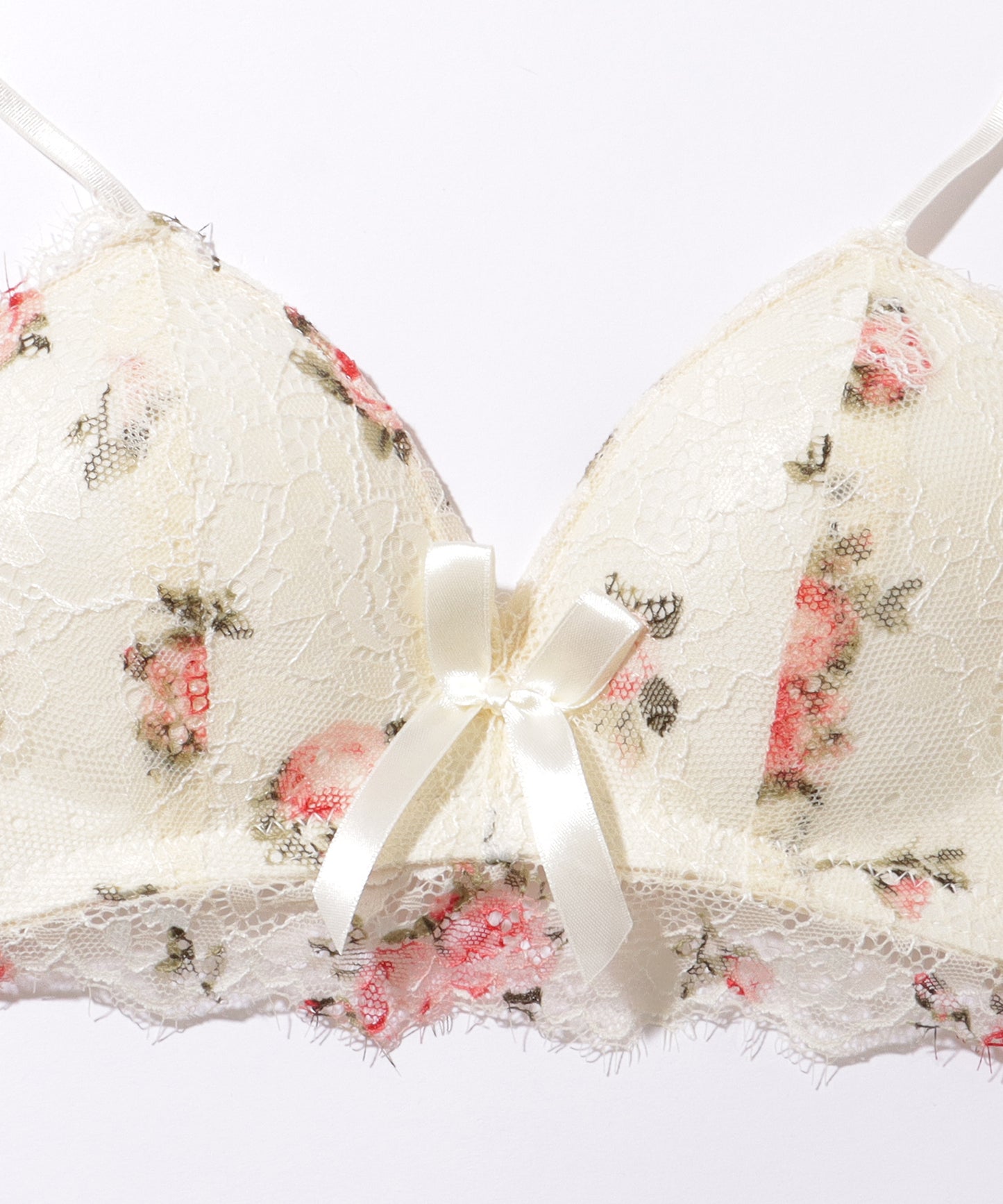 ダブルストラップ フラワー リボン ノンワイヤー ブラ&ショーツ セット
