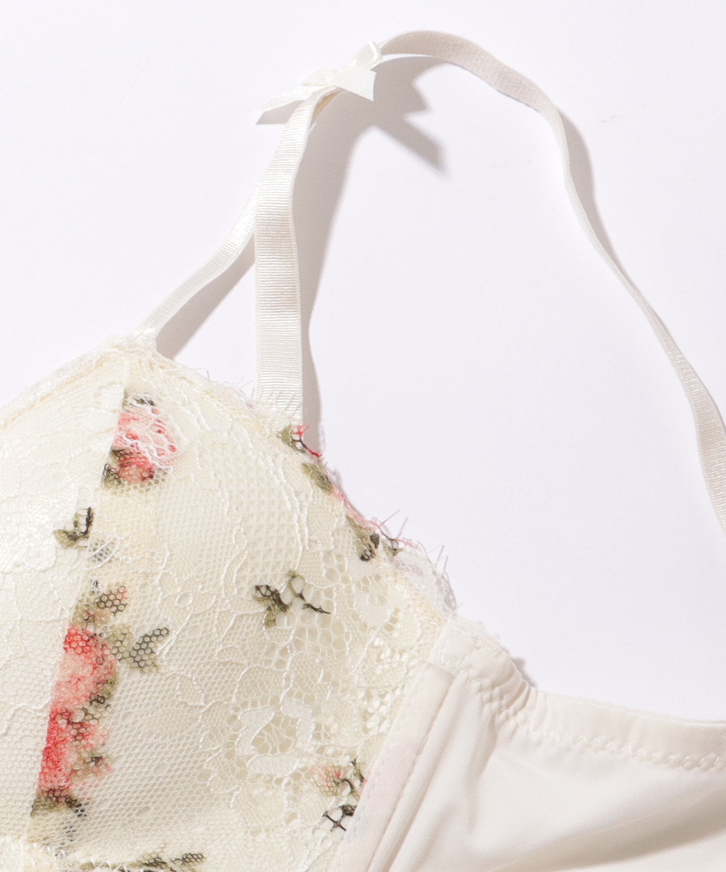 ダブルストラップ フラワー リボン ノンワイヤー ブラ&ショーツ セット