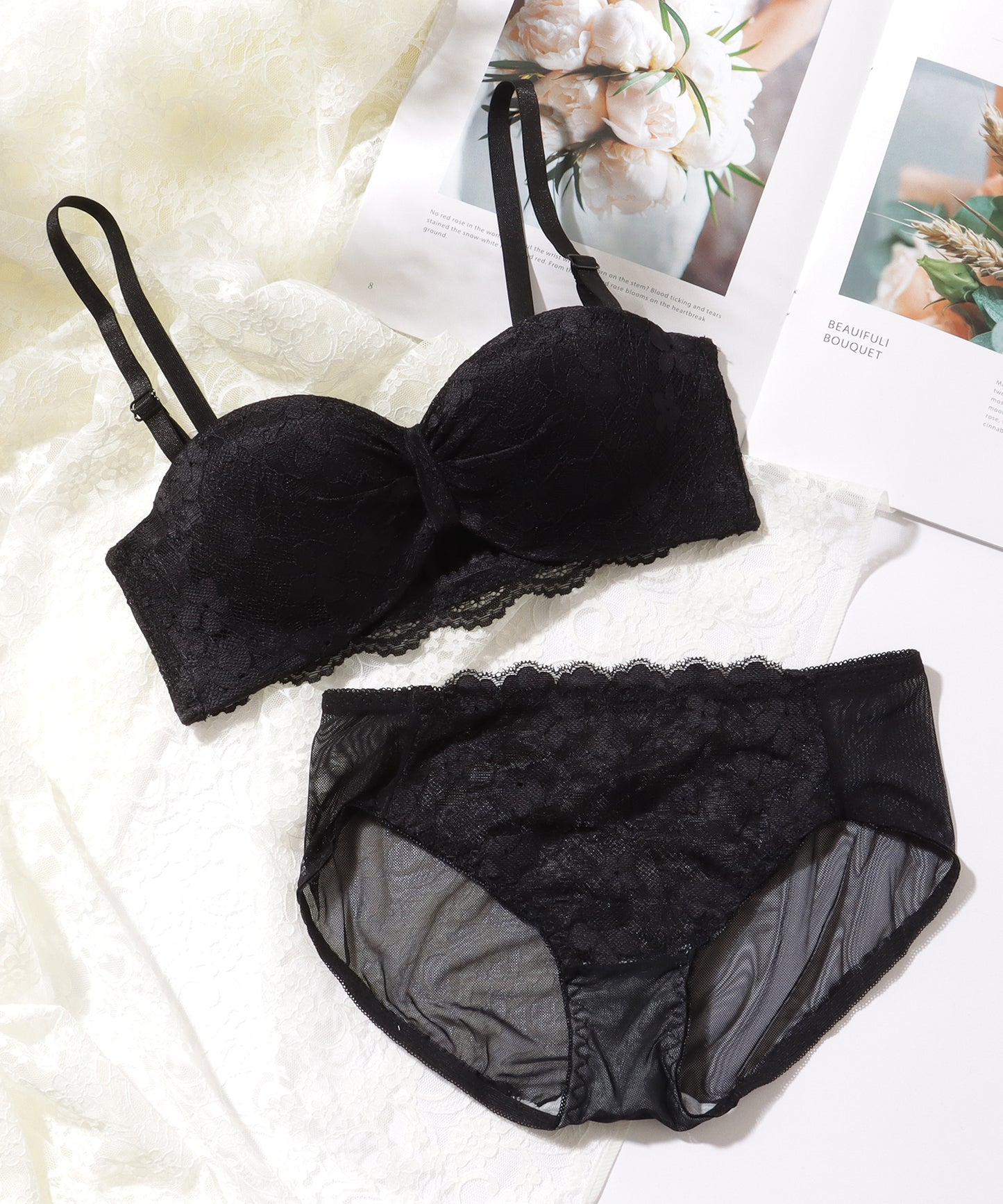 2WAY 花柄 レース カットアウト 1/2 ブラ&ショーツ