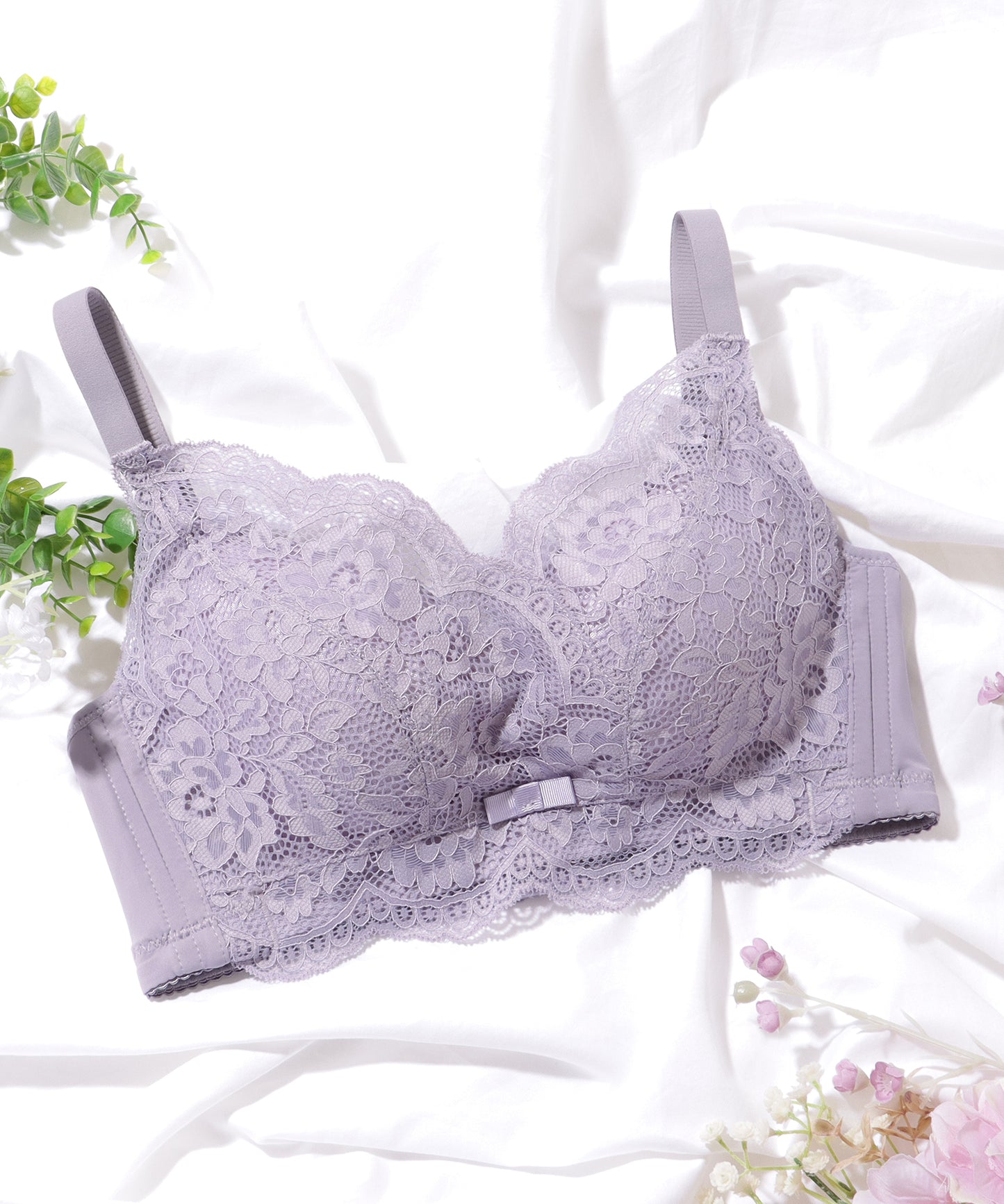 エレガント レース 脇高 ノンワイヤー ソフト ブラジャー