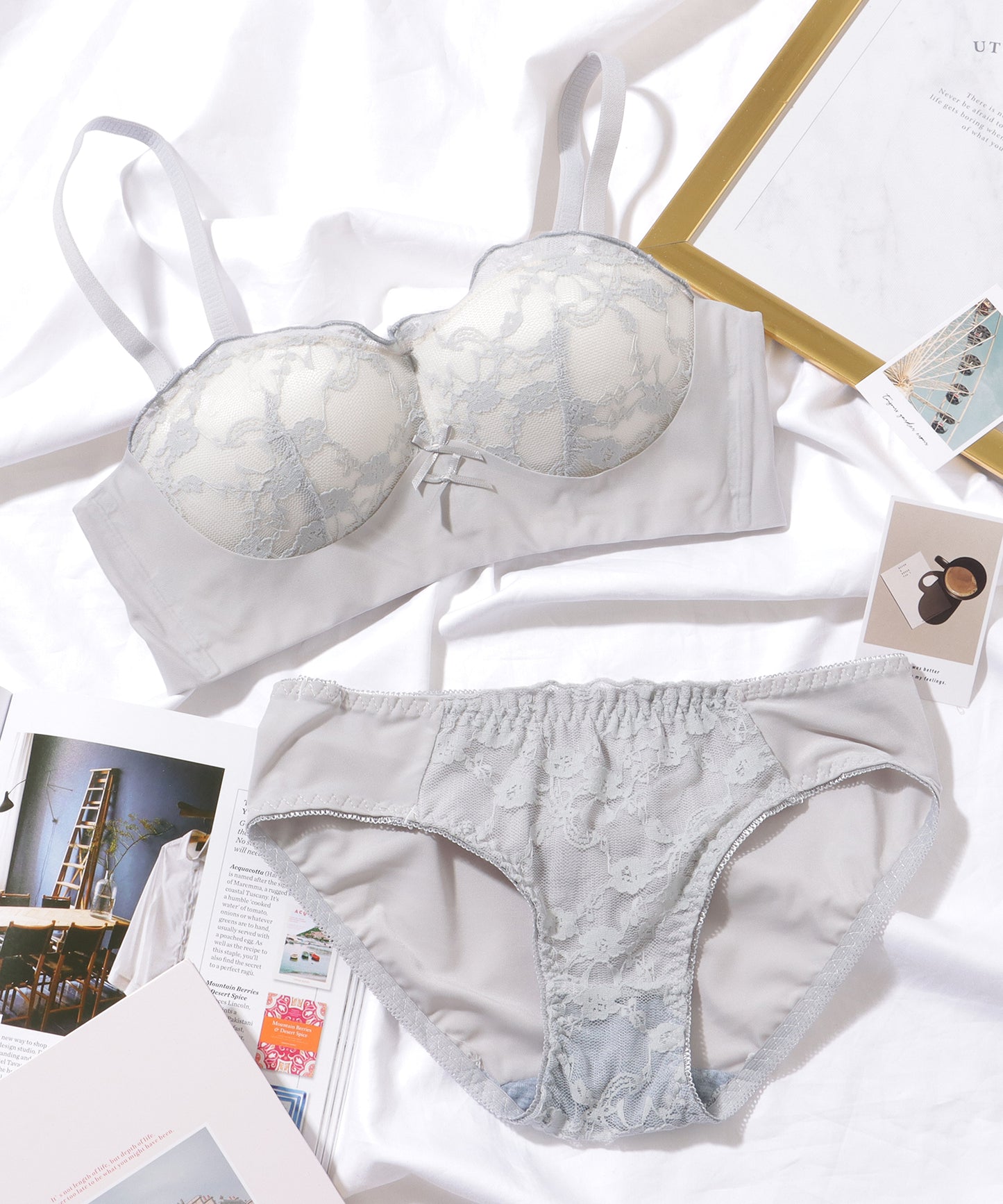 2WAY ダブルリボン ノンワイヤー 1/2 ブラ&ショーツ