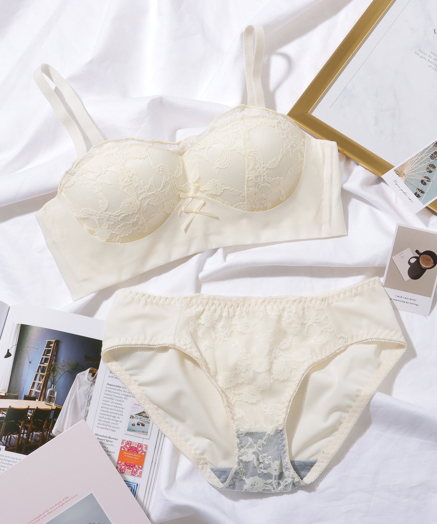 2WAY ダブルリボン ノンワイヤー 1/2 ブラ&ショーツ