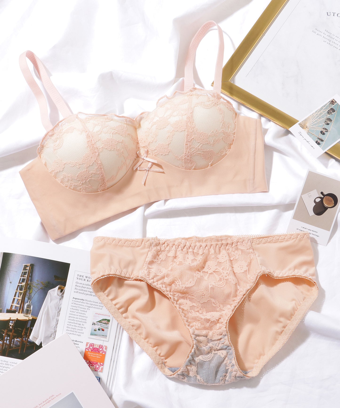 2WAY ダブルリボン ノンワイヤー 1/2 ブラ&ショーツ