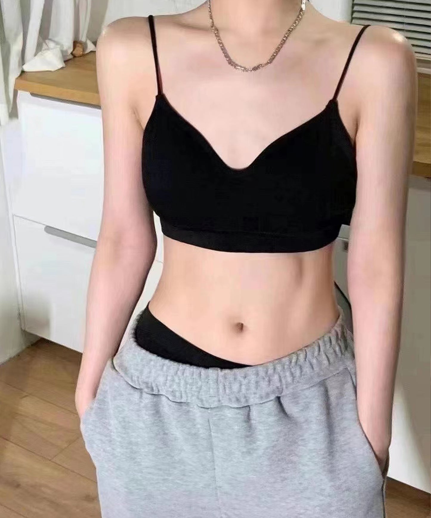 ノンワイヤー 細リブブラ&ショーツ 2点セット