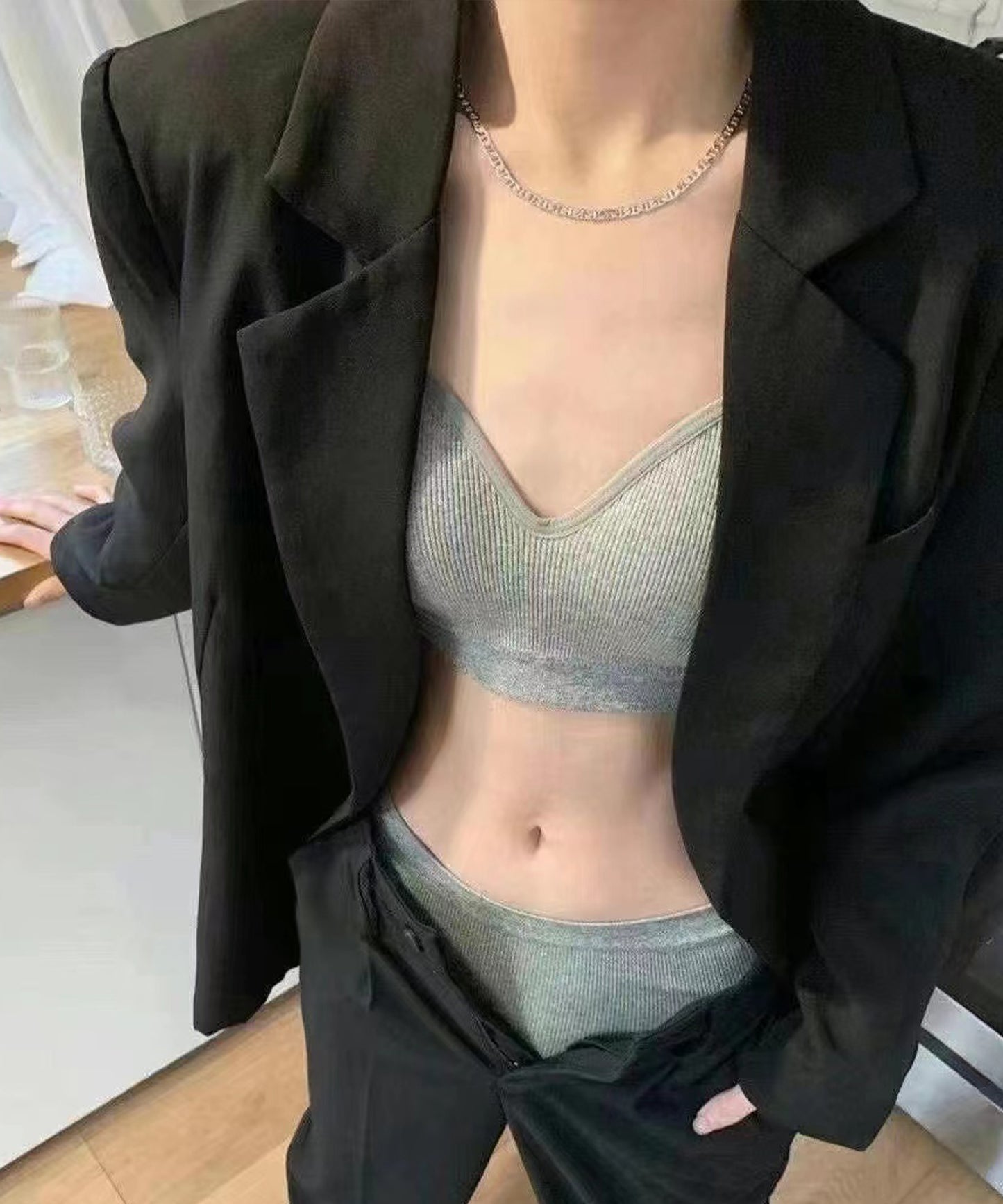 ノンワイヤー 細リブブラ&ショーツ 2点セット