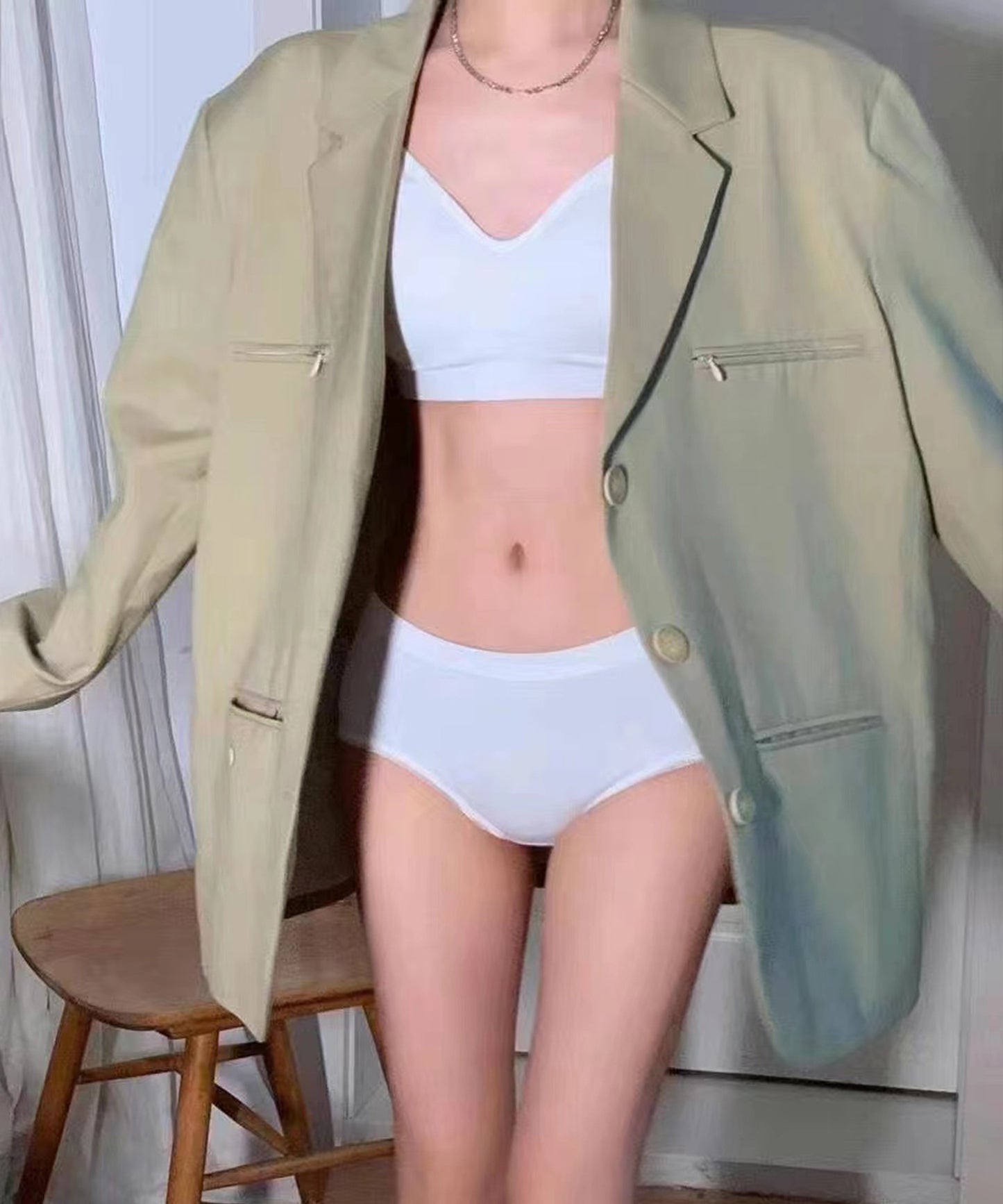 ノンワイヤー 細リブブラ&ショーツ 2点セット