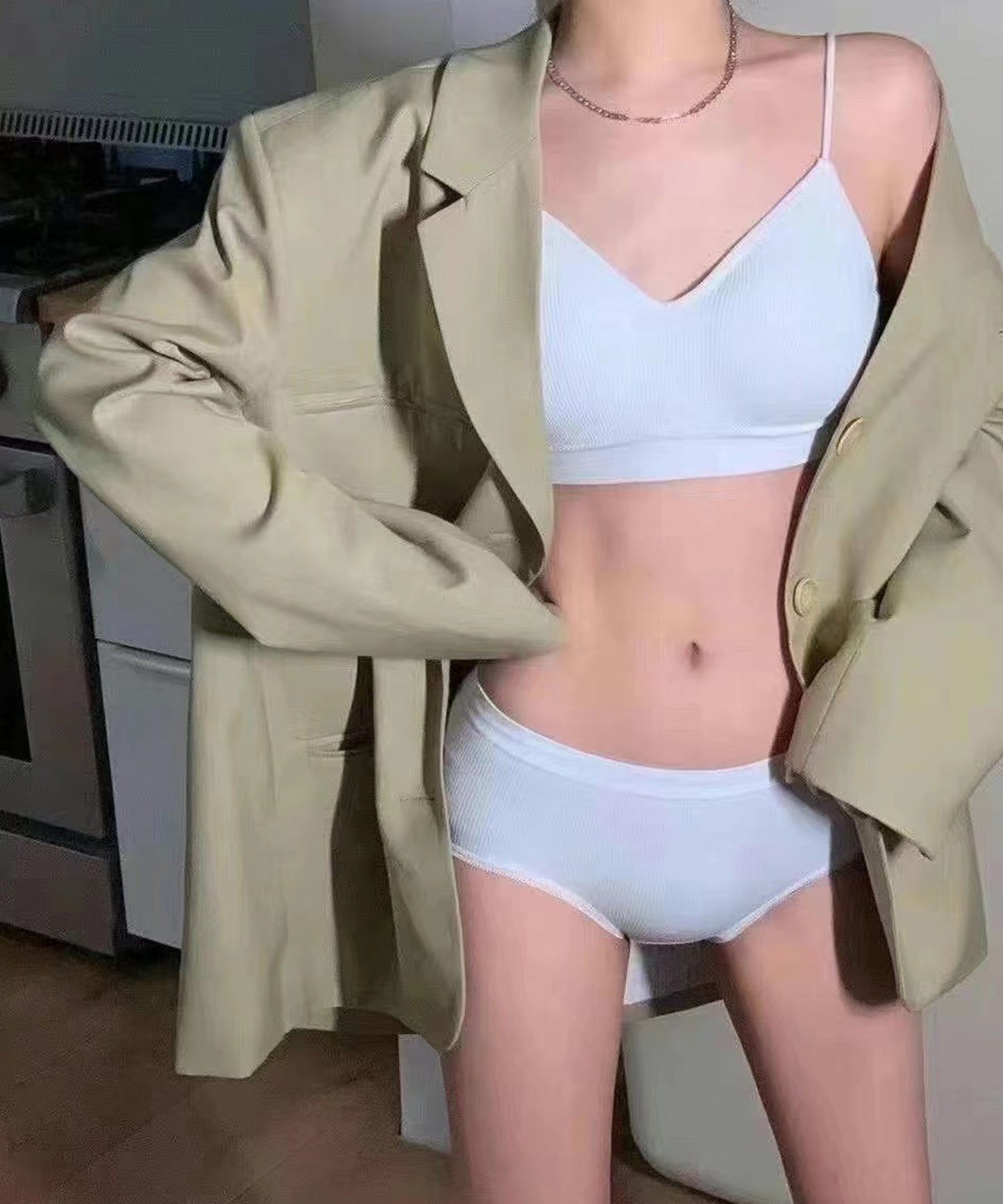 ノンワイヤー 細リブブラ&ショーツ 2点セット