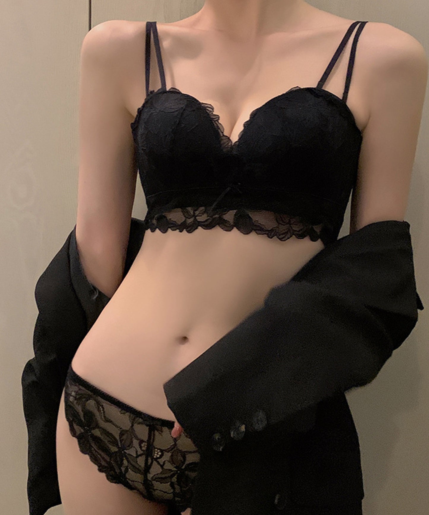 エレガント レース 3/4 ノンワイヤー ブラ&ショーツ