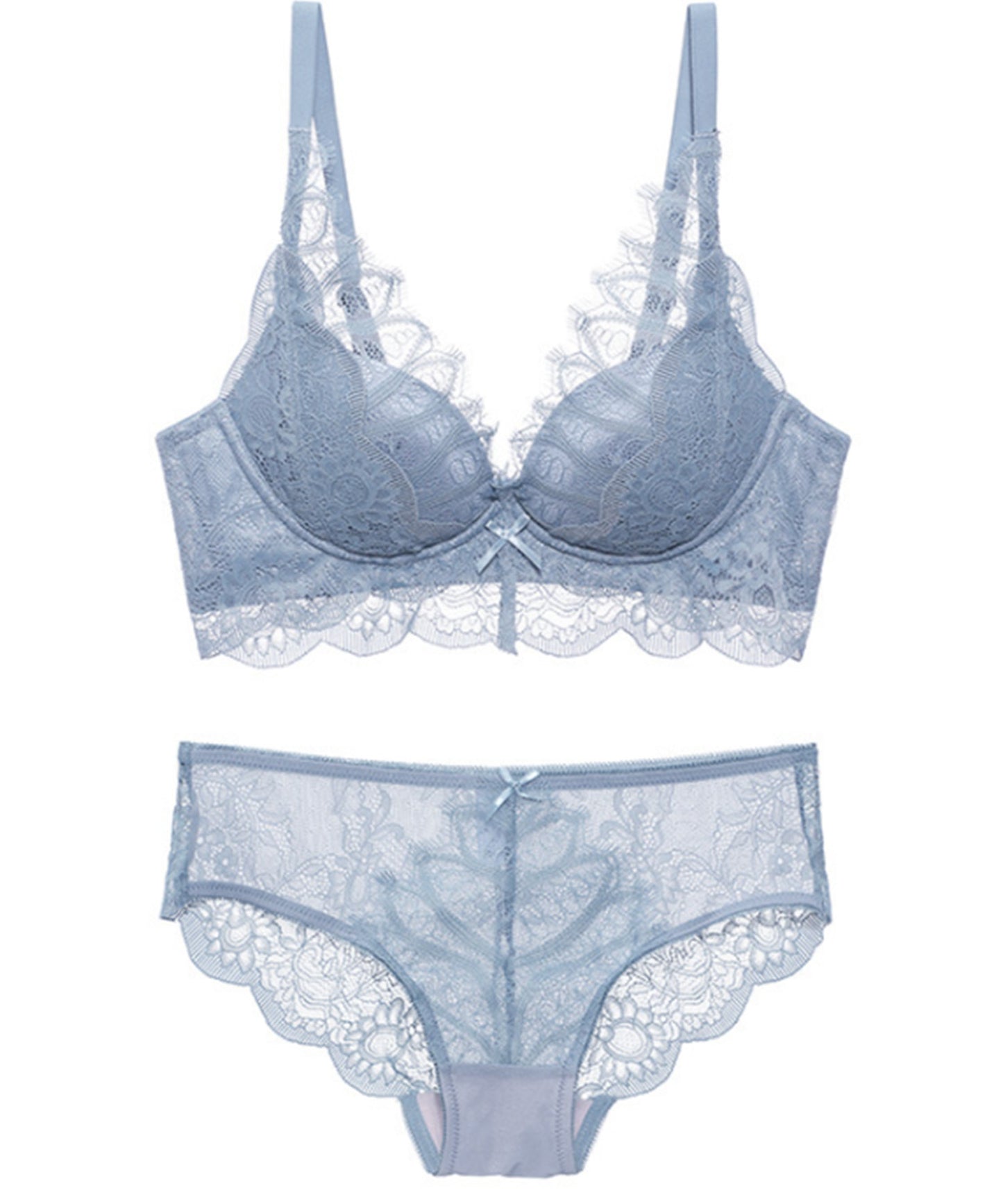 ノンワイヤー総レースブラ&ショーツ 2点セット