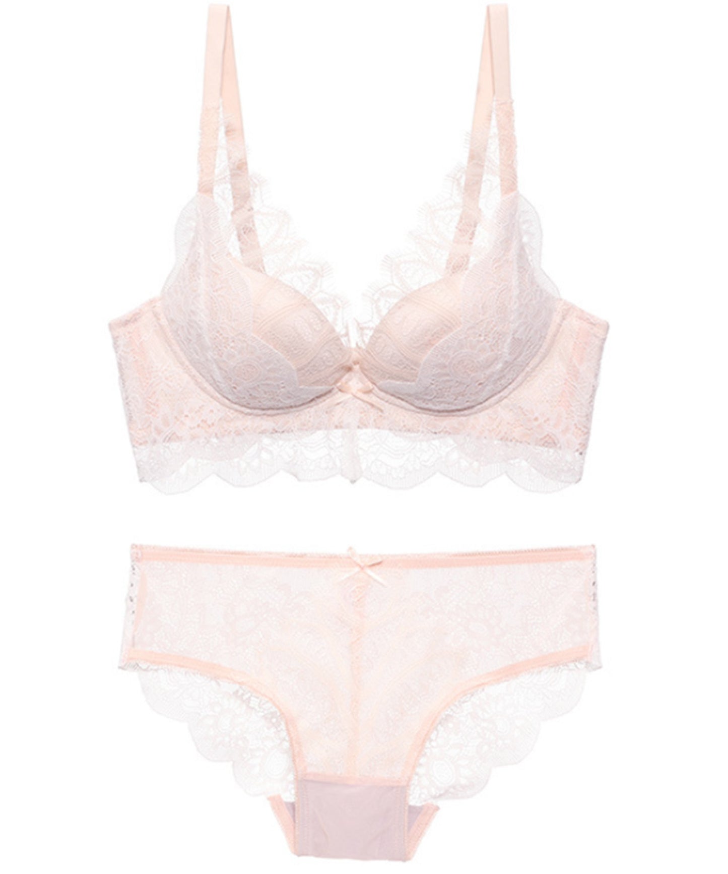 ノンワイヤー総レースブラ&ショーツ 2点セット