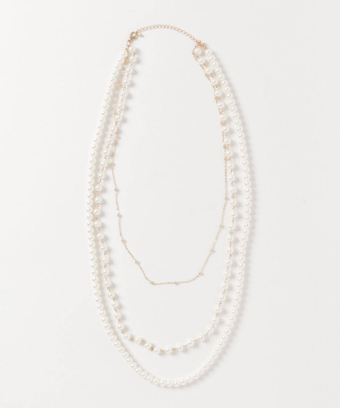 三連イミテーションパールロングネックレス