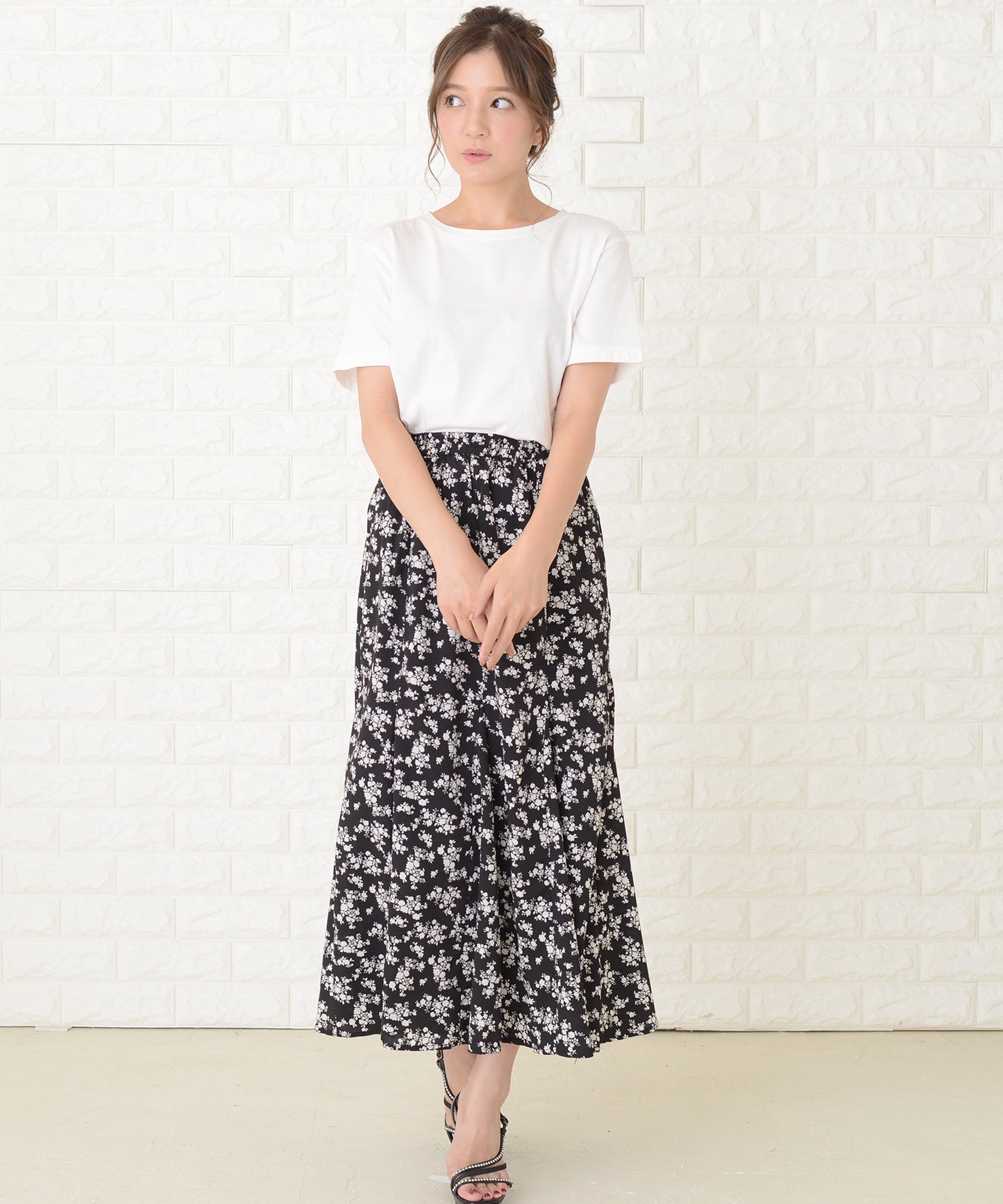 小花柄 フラワープリント きれいめロングスカート