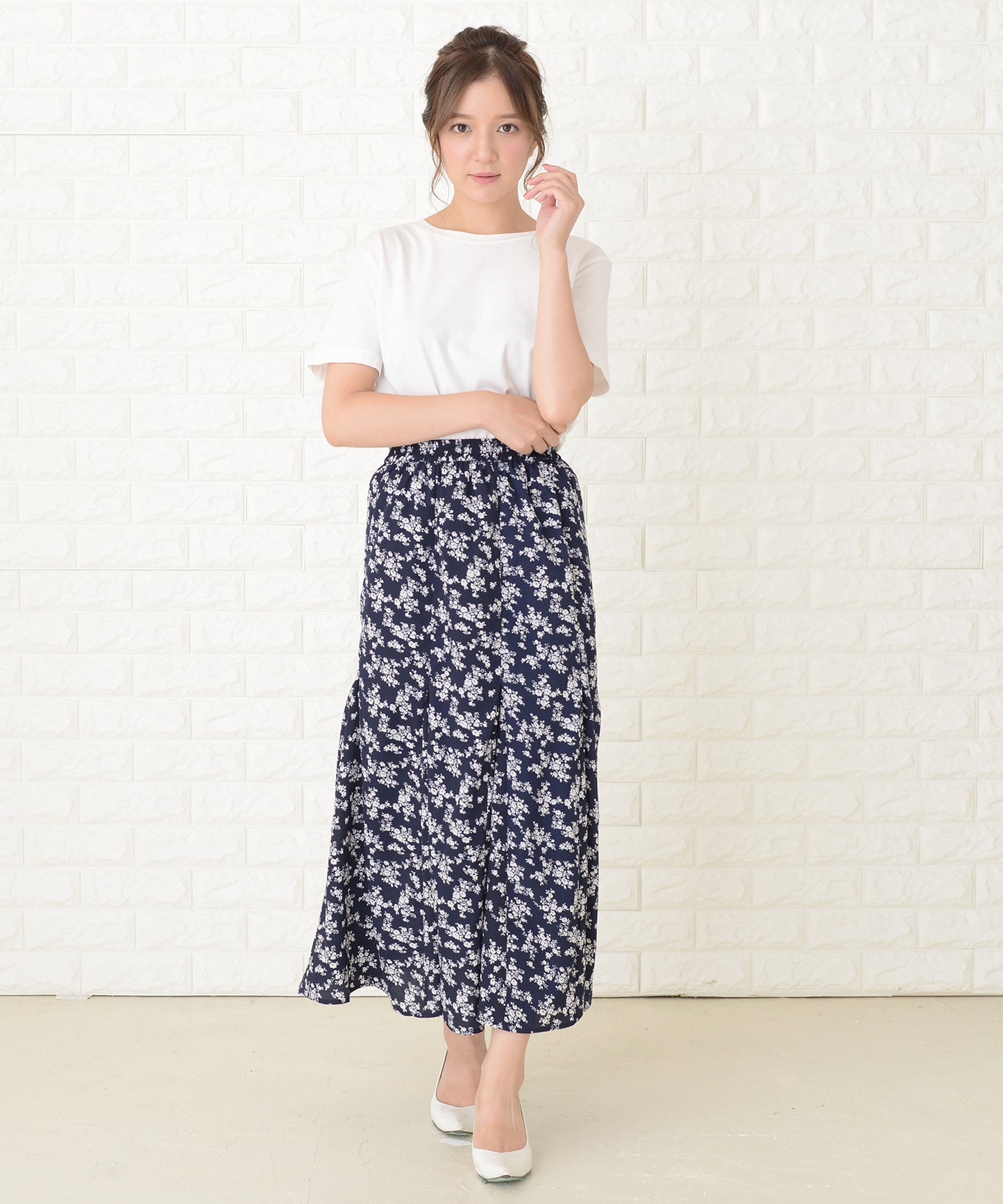 小花柄 フラワープリント きれいめロングスカート