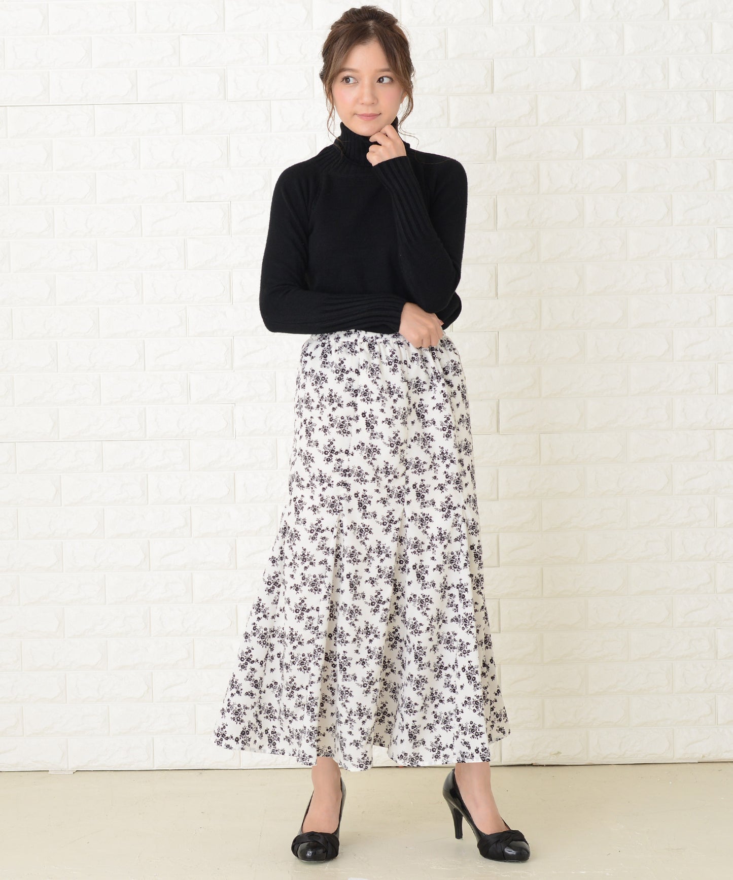 小花柄 フラワープリント きれいめロングスカート