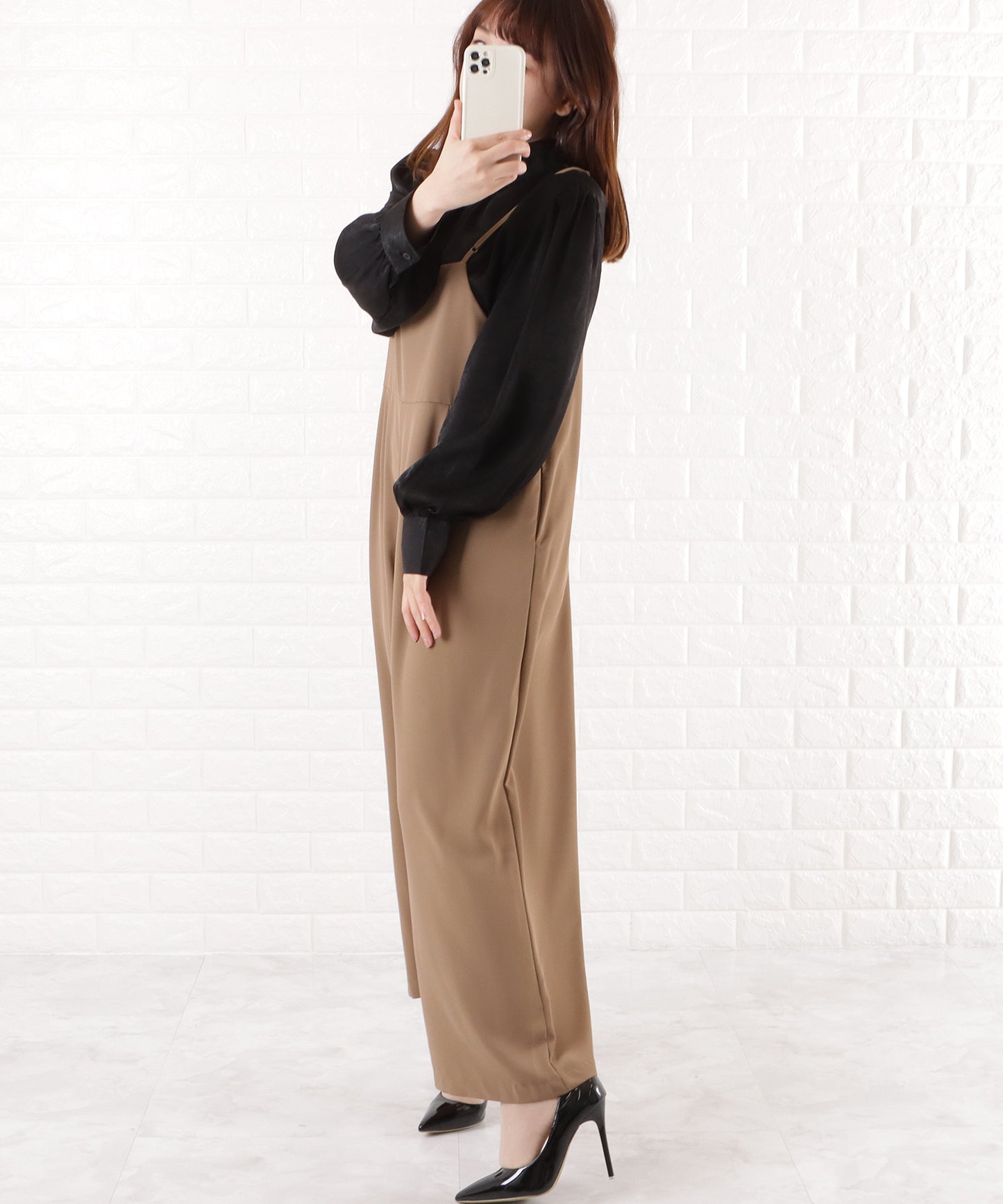 細ストラップ ワイドパンツ サロペット