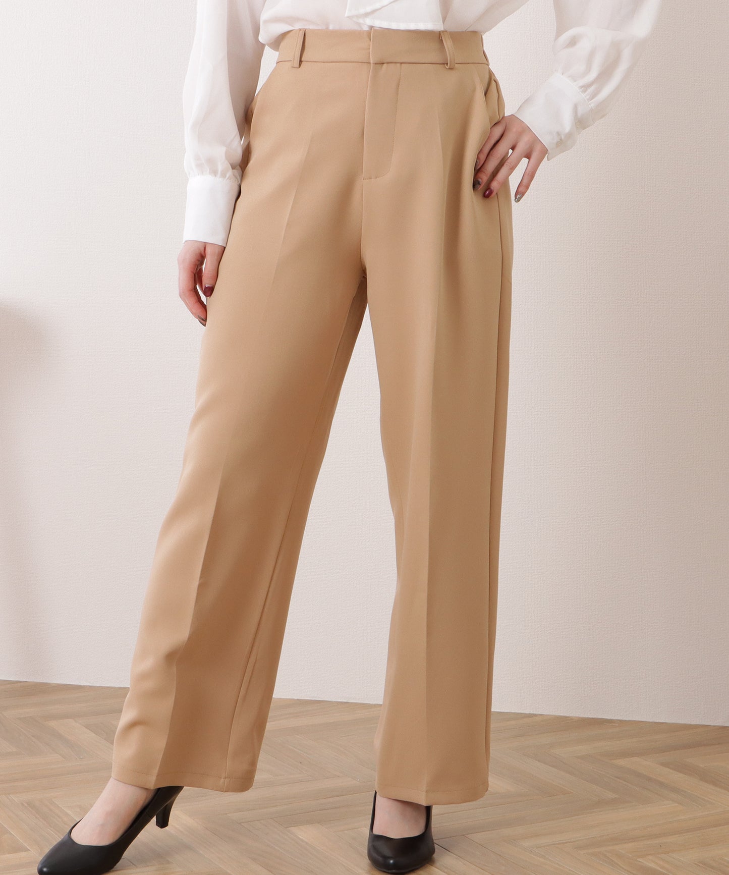 ツイルセンタープレスハイウエストストレートパンツ