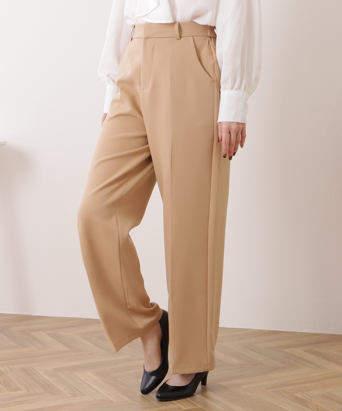ツイルセンタープレスハイウエストストレートパンツ
