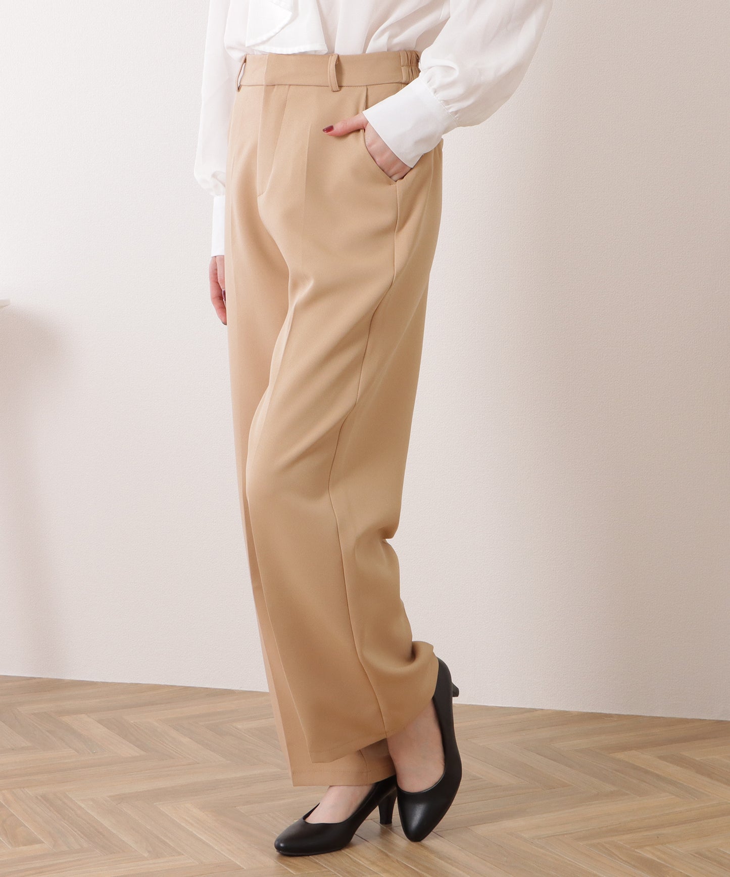ツイルセンタープレスハイウエストストレートパンツ