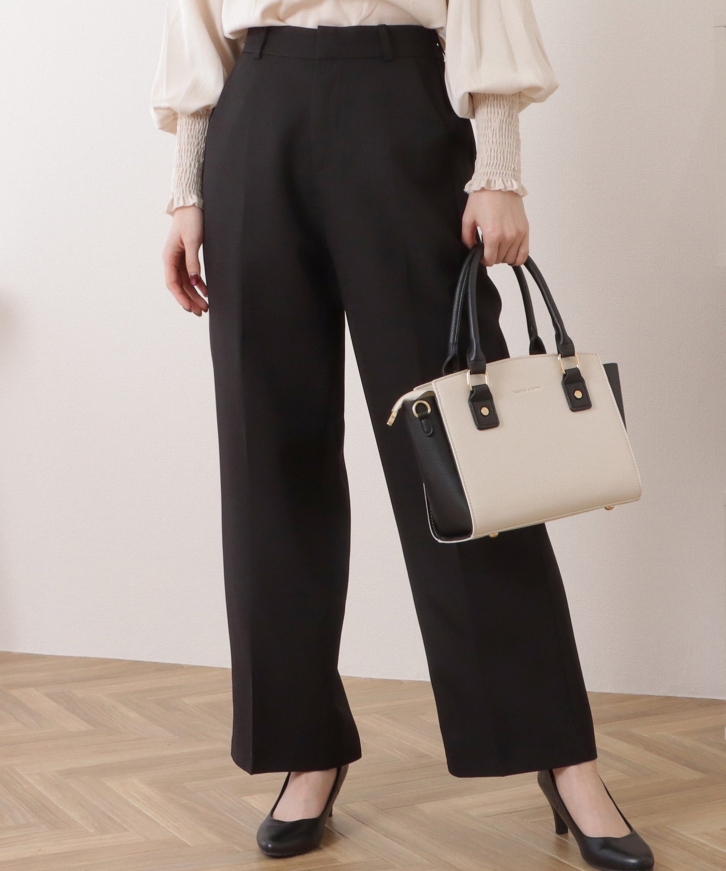 ツイルセンタープレスハイウエストストレートパンツ
