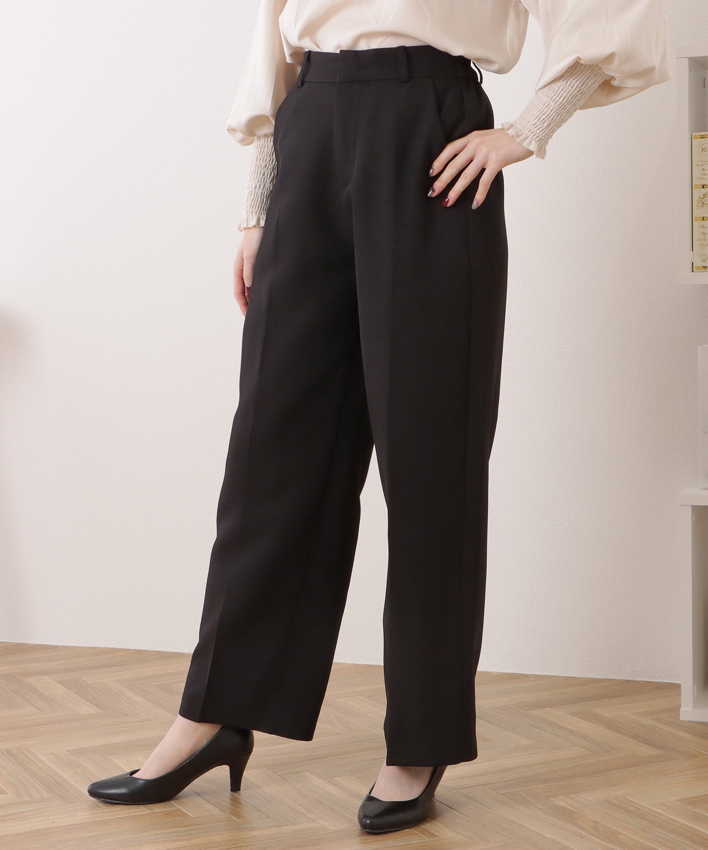 ツイルセンタープレスハイウエストストレートパンツ