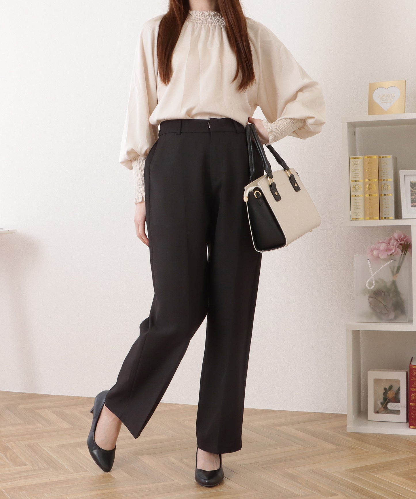 ツイルセンタープレスハイウエストストレートパンツ
