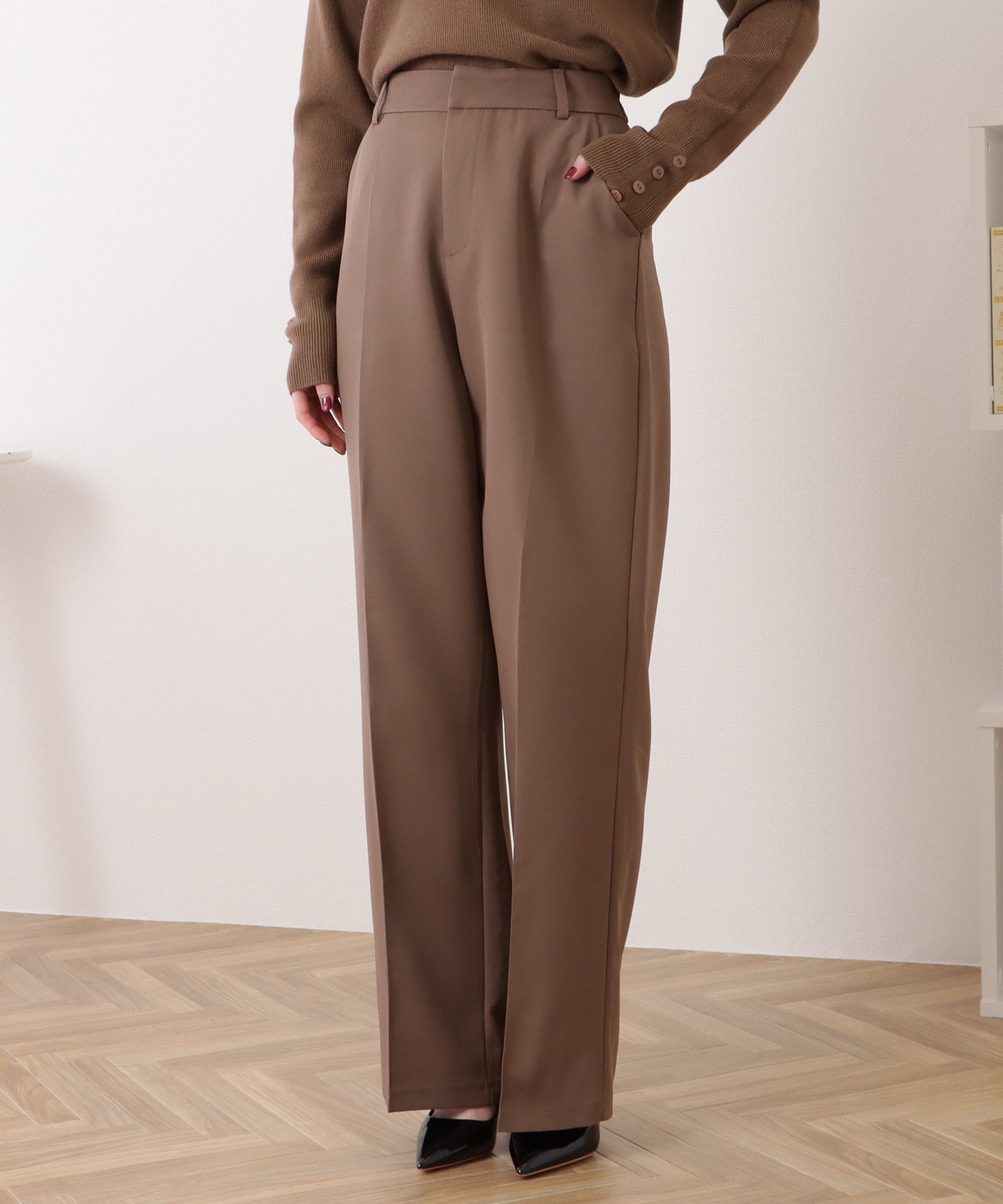 ツイルセンタープレスハイウエストストレートパンツ