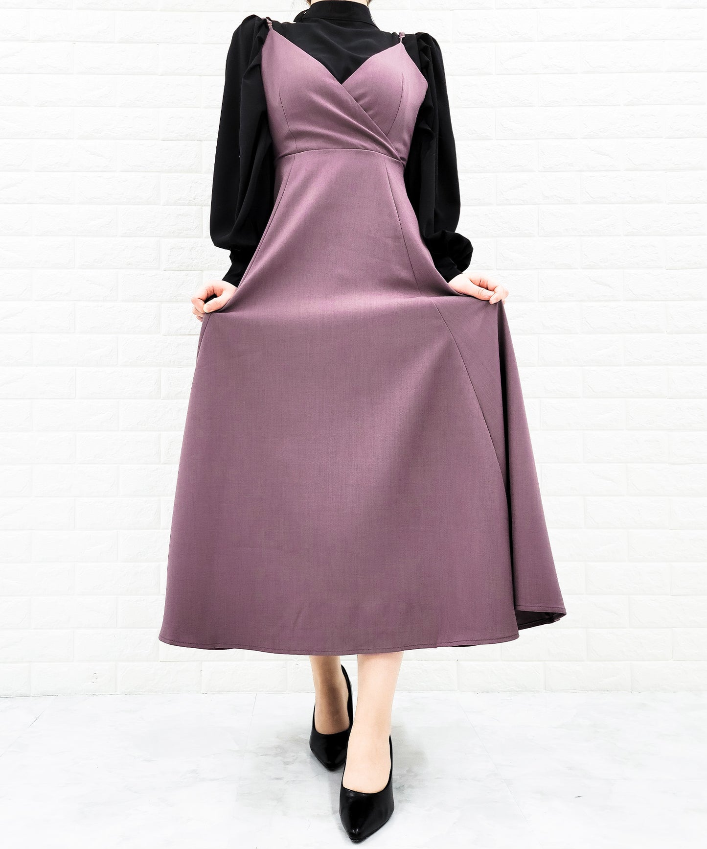 バックリボン パイピングキャミワンピース