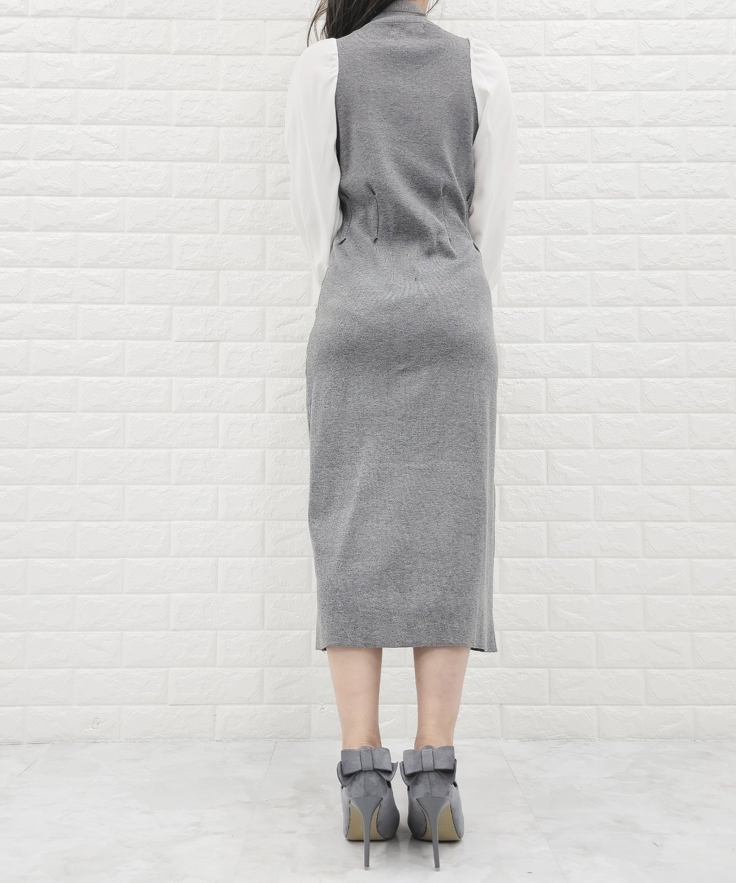 ドッキングロングニット 細リボンベルト付きワンピース