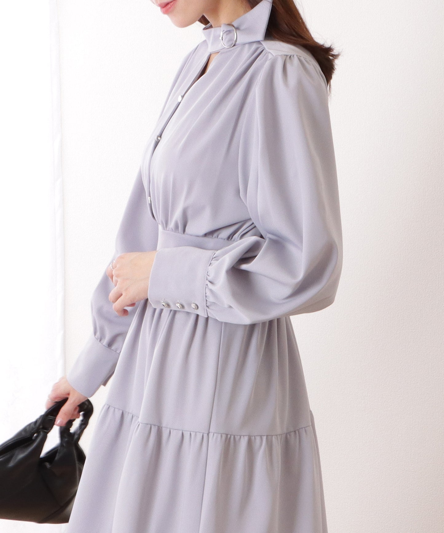 Vネック ティアード ギャザー マキシ丈 ワンピース