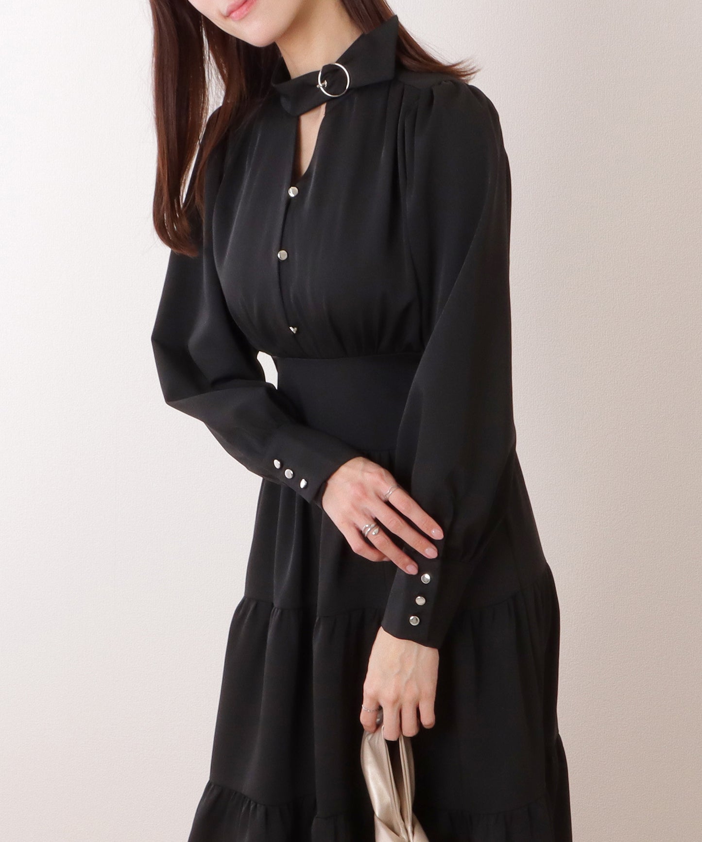 Vネック ティアード ギャザー マキシ丈 ワンピース