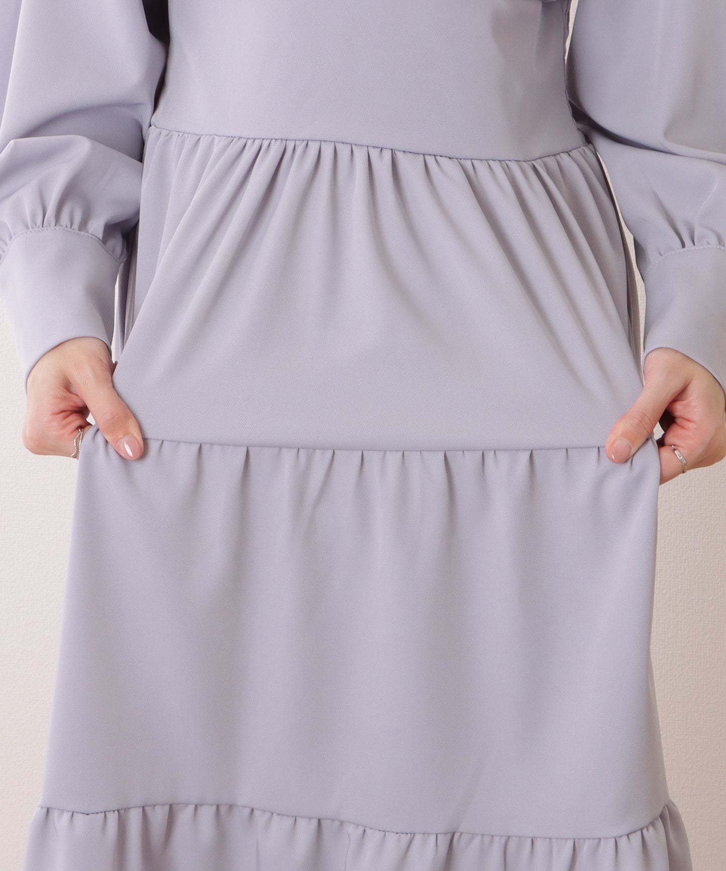 Vネック ティアード ギャザー マキシ丈 ワンピース