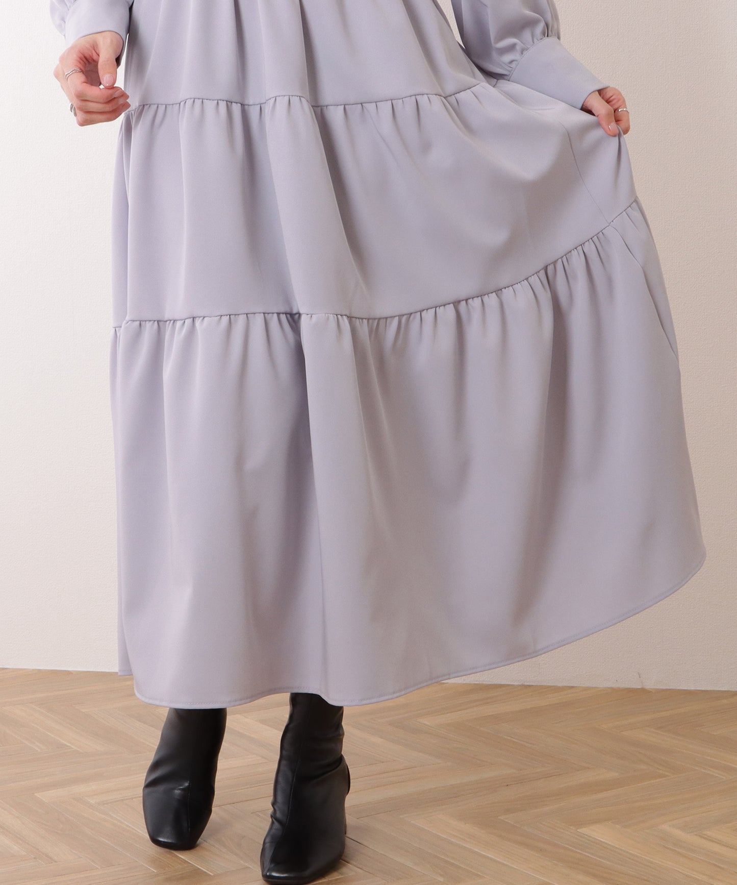 Vネック ティアード ギャザー マキシ丈 ワンピース