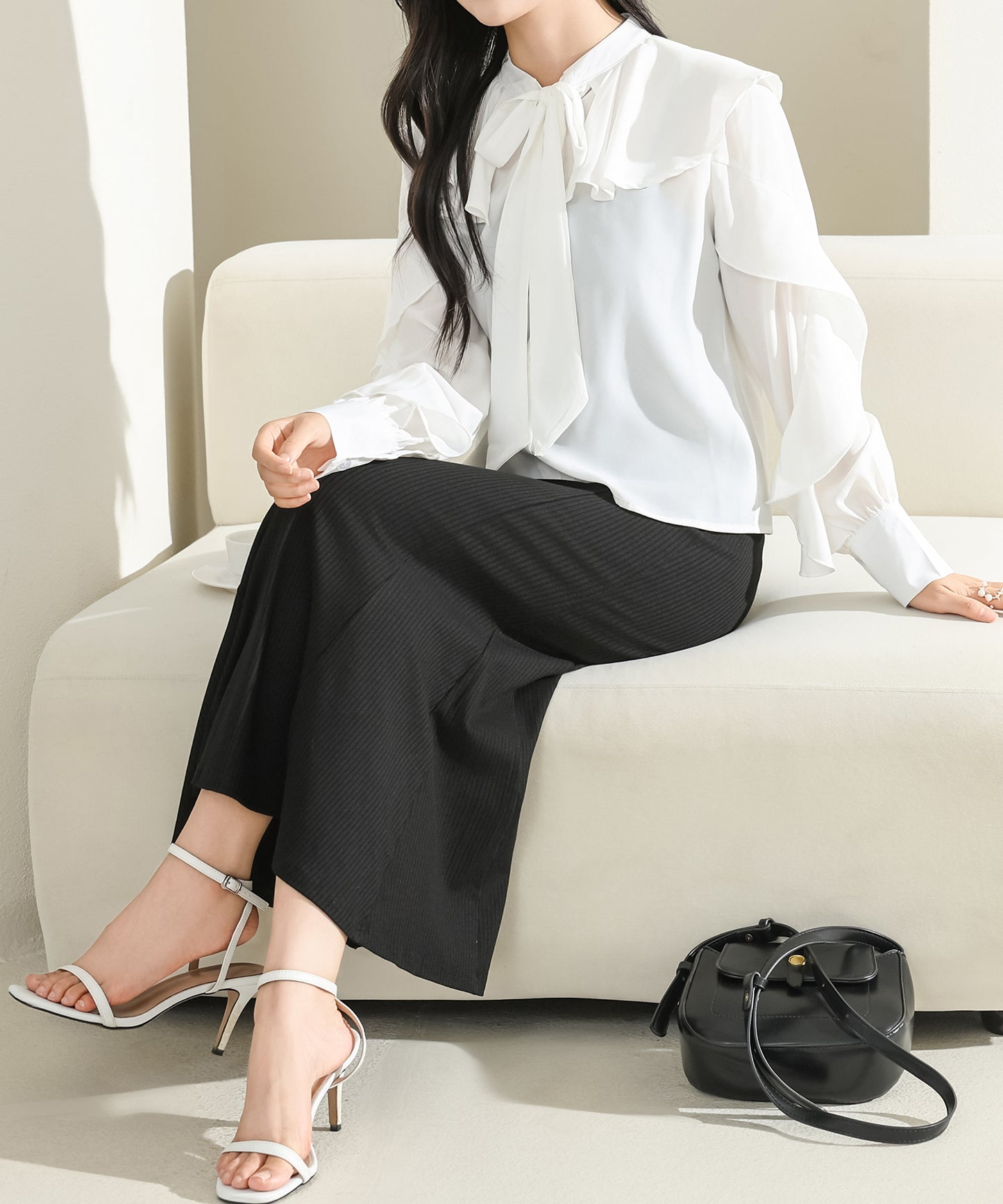 【2点セット】フリル ブラウス キャミソール ロング ワンピース セットアップ