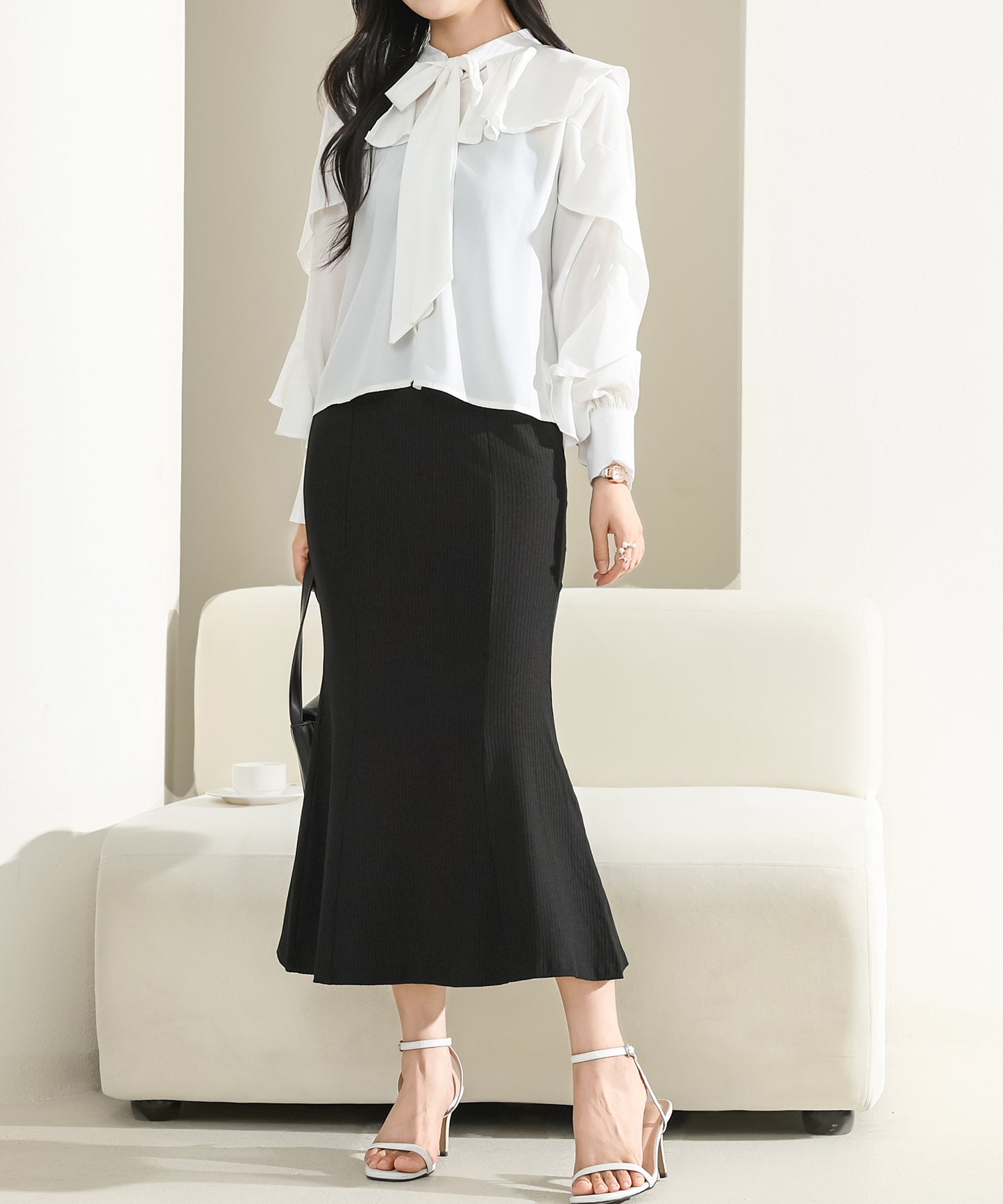 【2点セット】フリル ブラウス キャミソール ロング ワンピース セットアップ