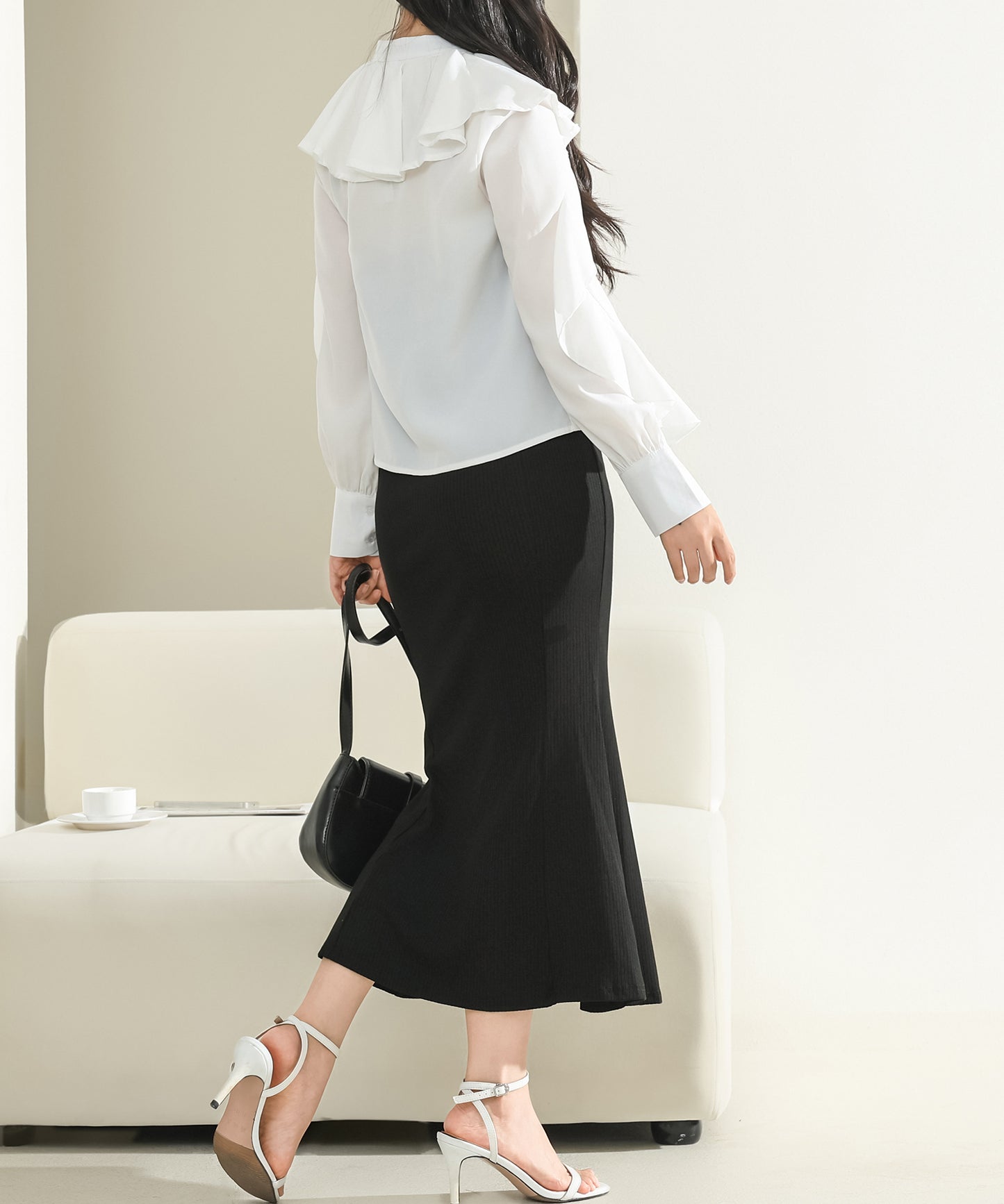 【2点セット】フリル ブラウス キャミソール ロング ワンピース セットアップ