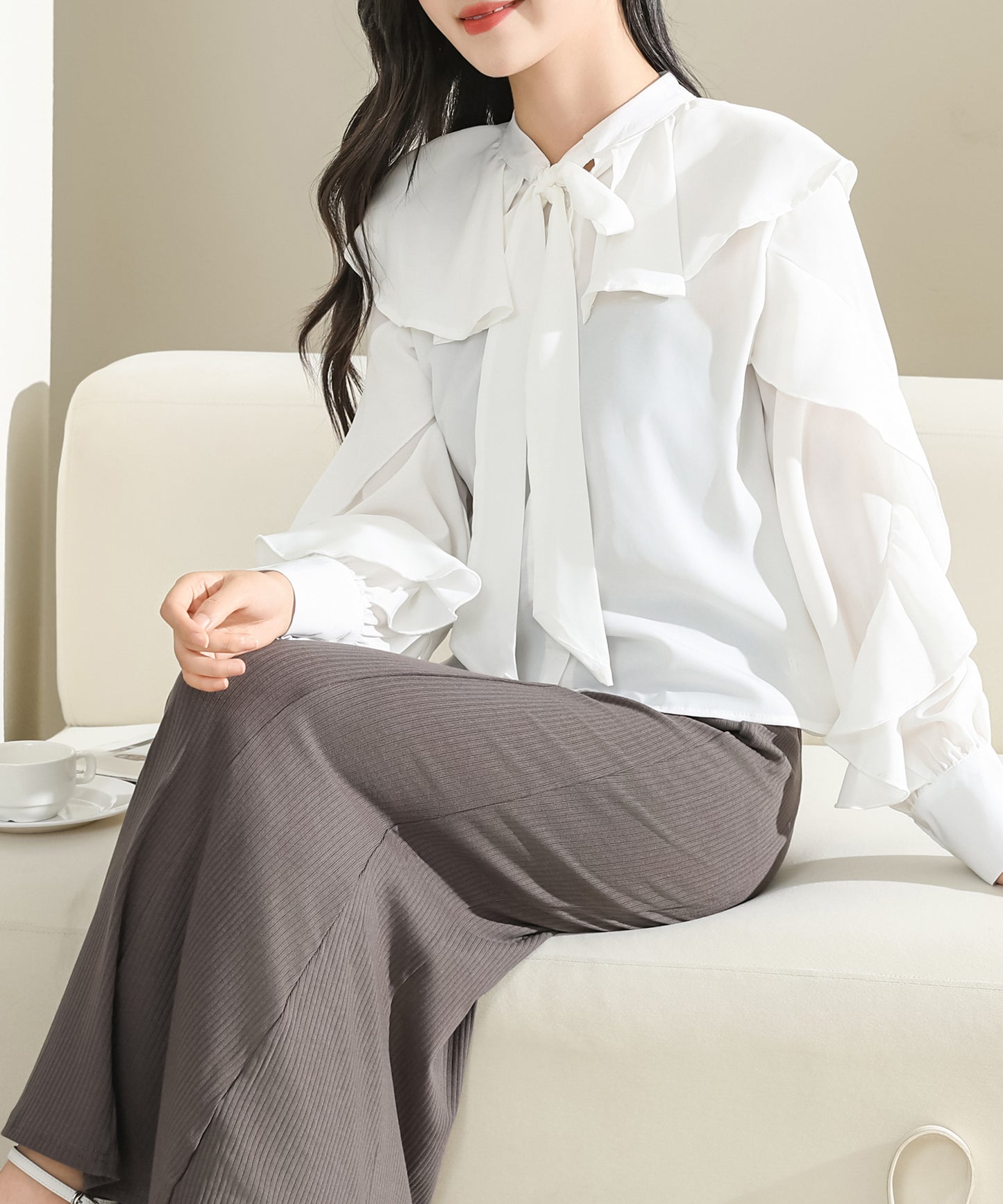 【2点セット】フリル ブラウス キャミソール ロング ワンピース セットアップ