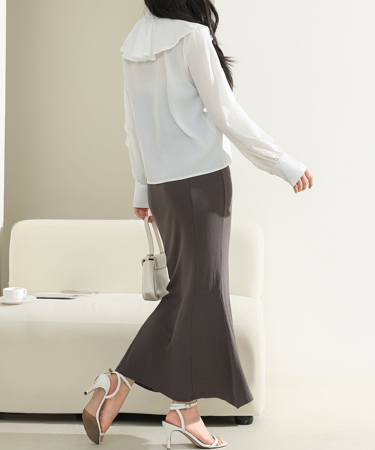 【2点セット】フリル ブラウス キャミソール ロング ワンピース セットアップ