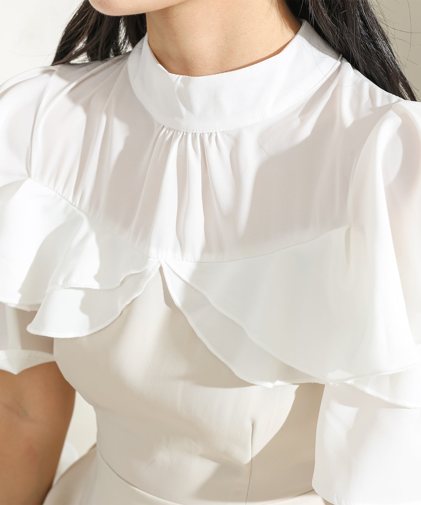 プチハイネック フリル フェイクレイヤード ロング ワンピース