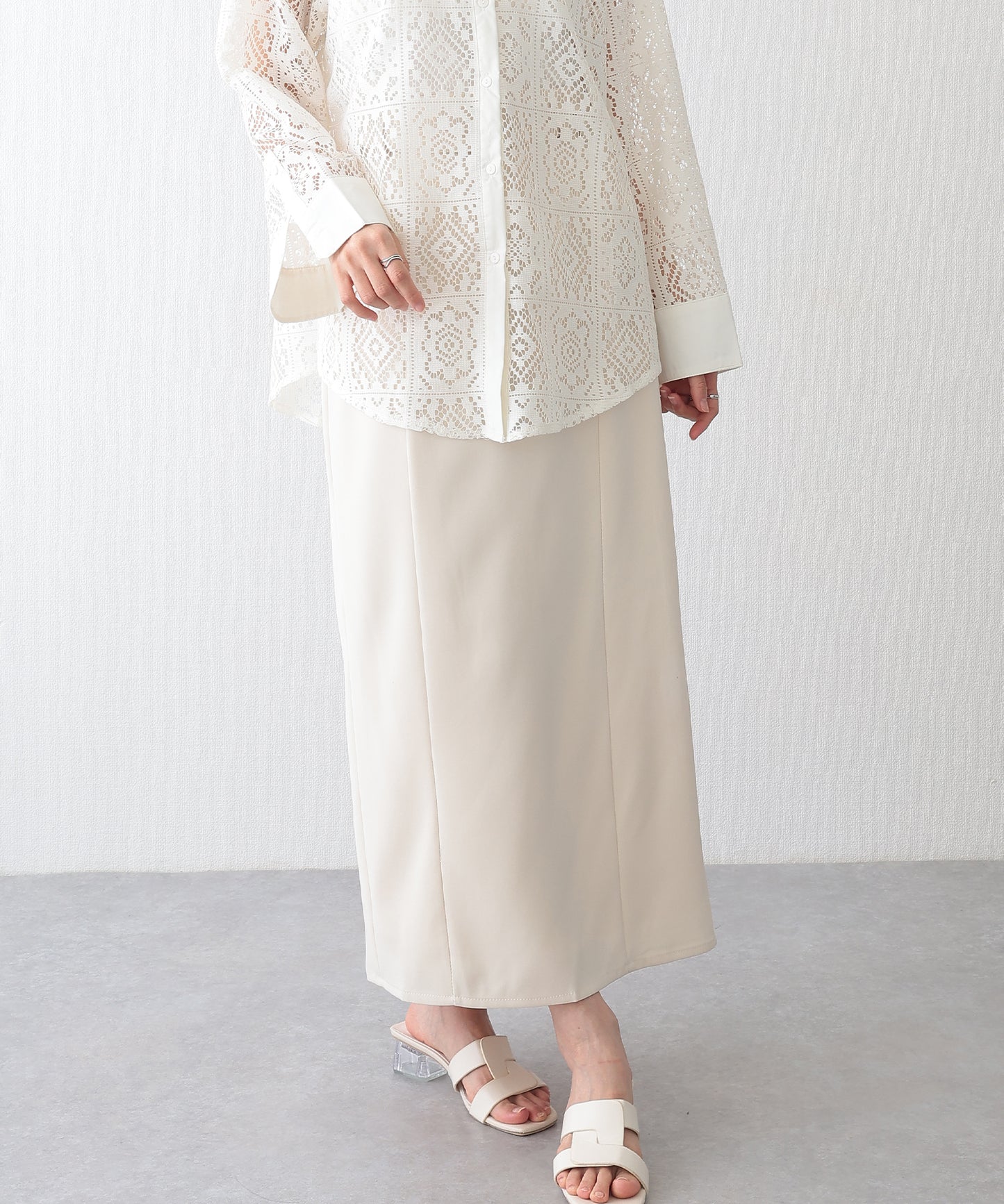 ベルト付き バックスリット ナロー ロング スカート