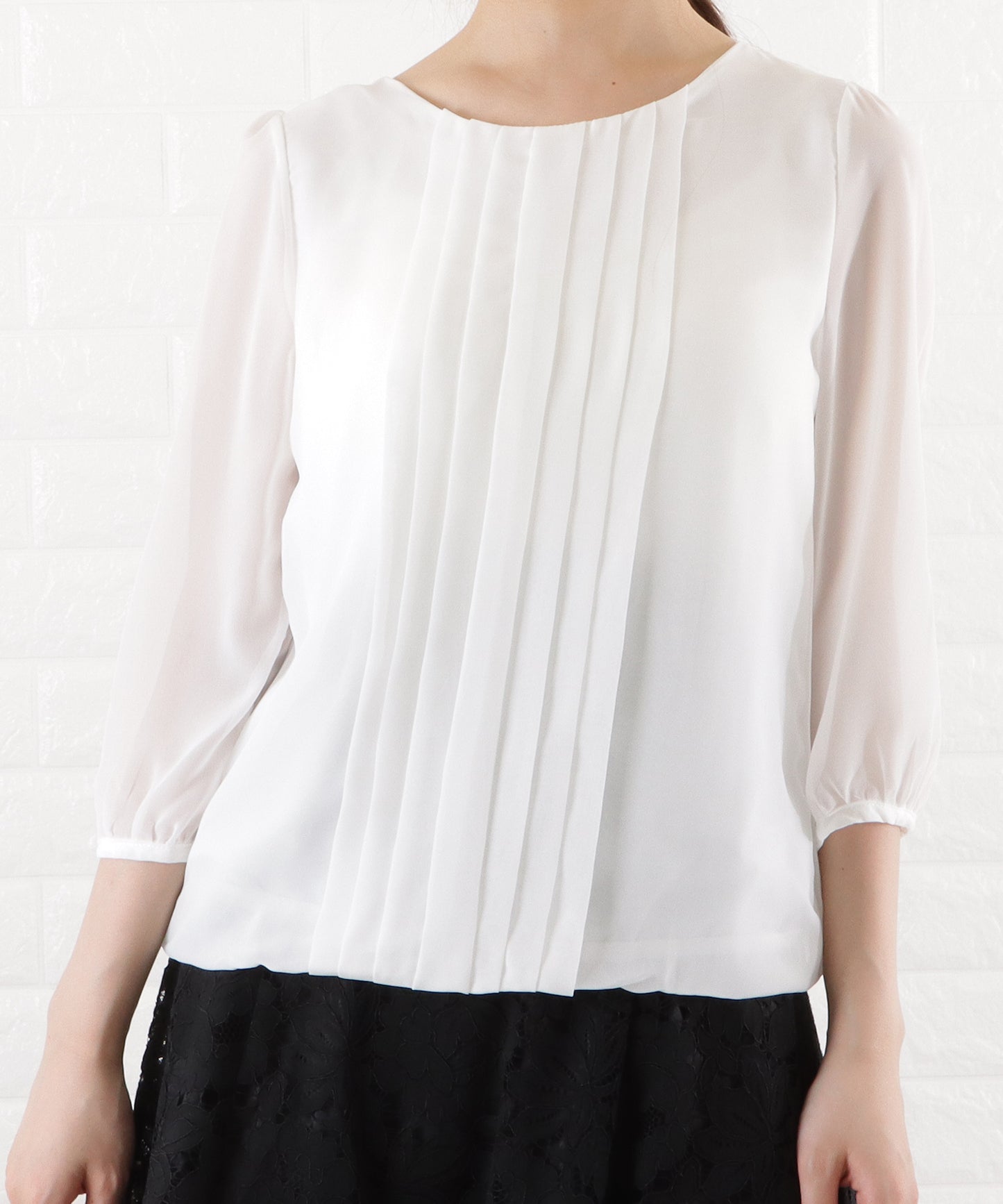 七分袖 シフォンレースブラウス