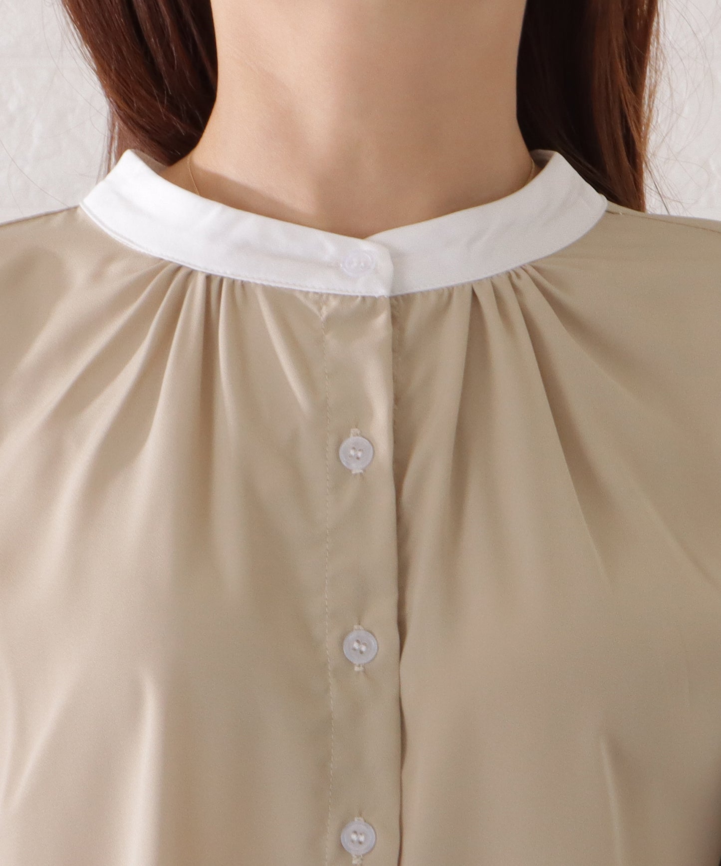 2WAYバイカラープチハイネック半袖シフォンブラウス