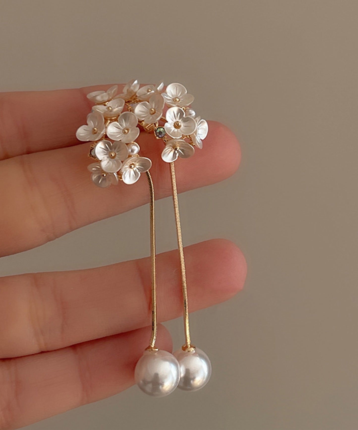 パール ブーケ チェーン ゴールド ピアス