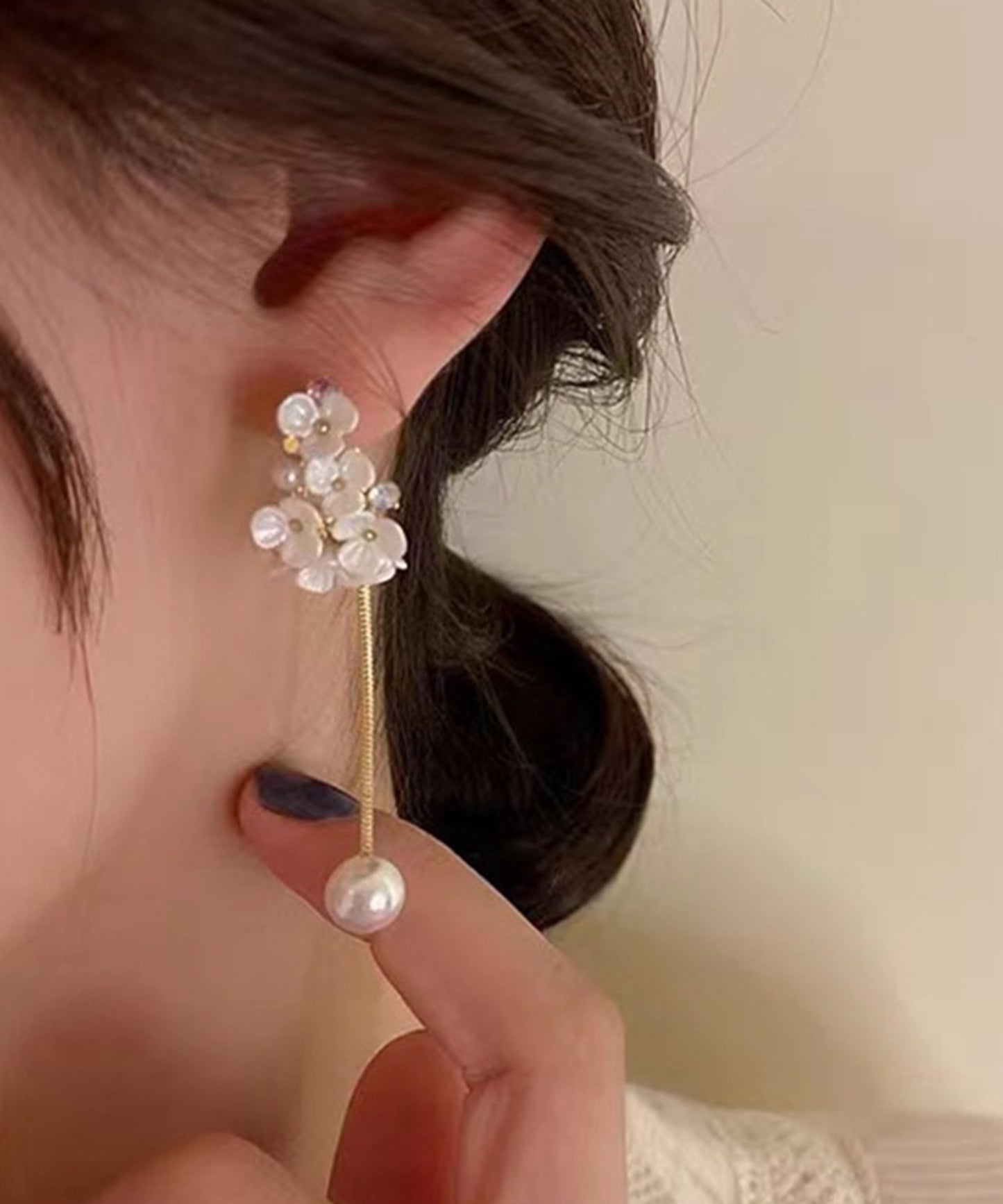 パール ブーケ チェーン ゴールド ピアス
