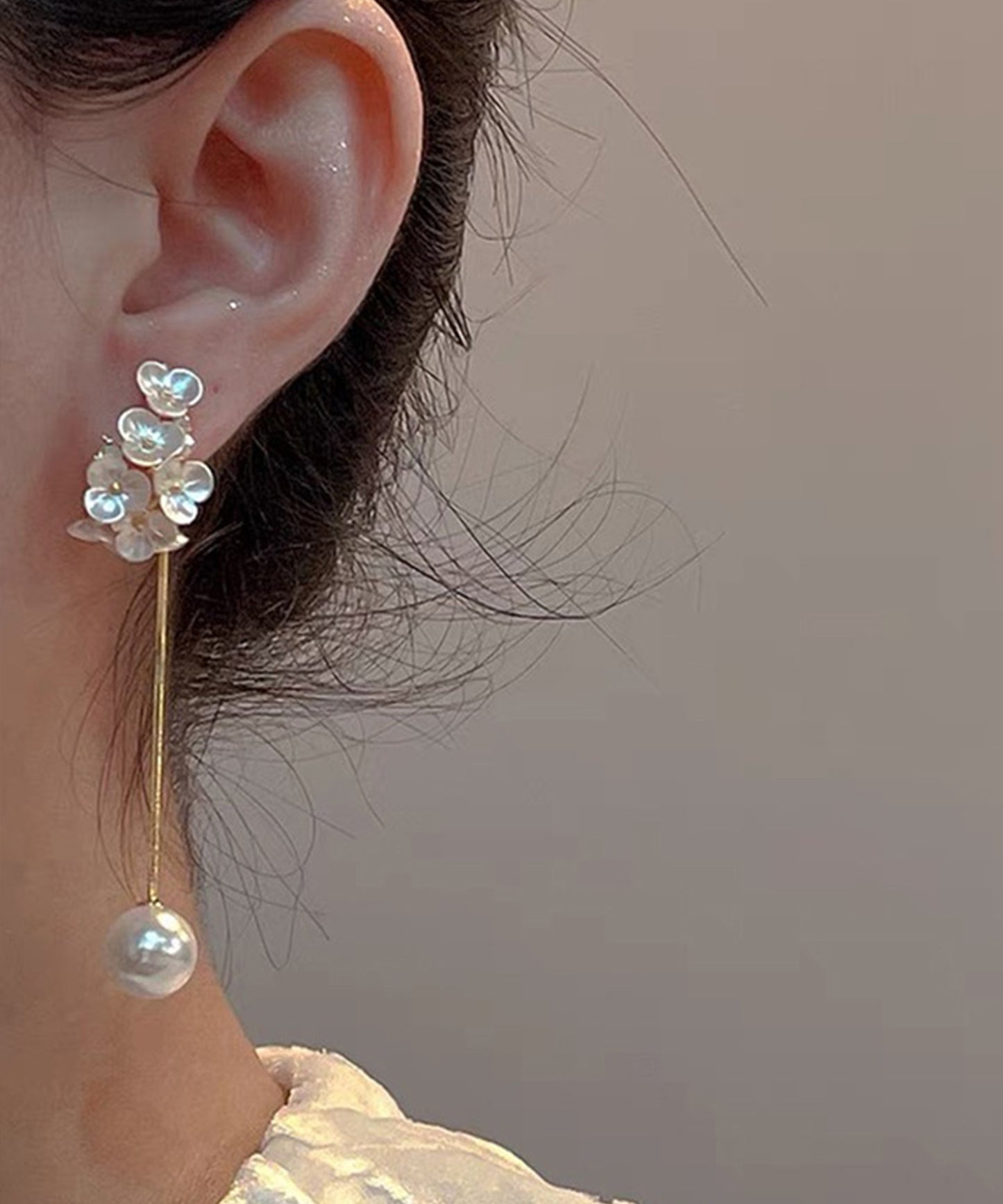 パール ブーケ チェーン ゴールド ピアス