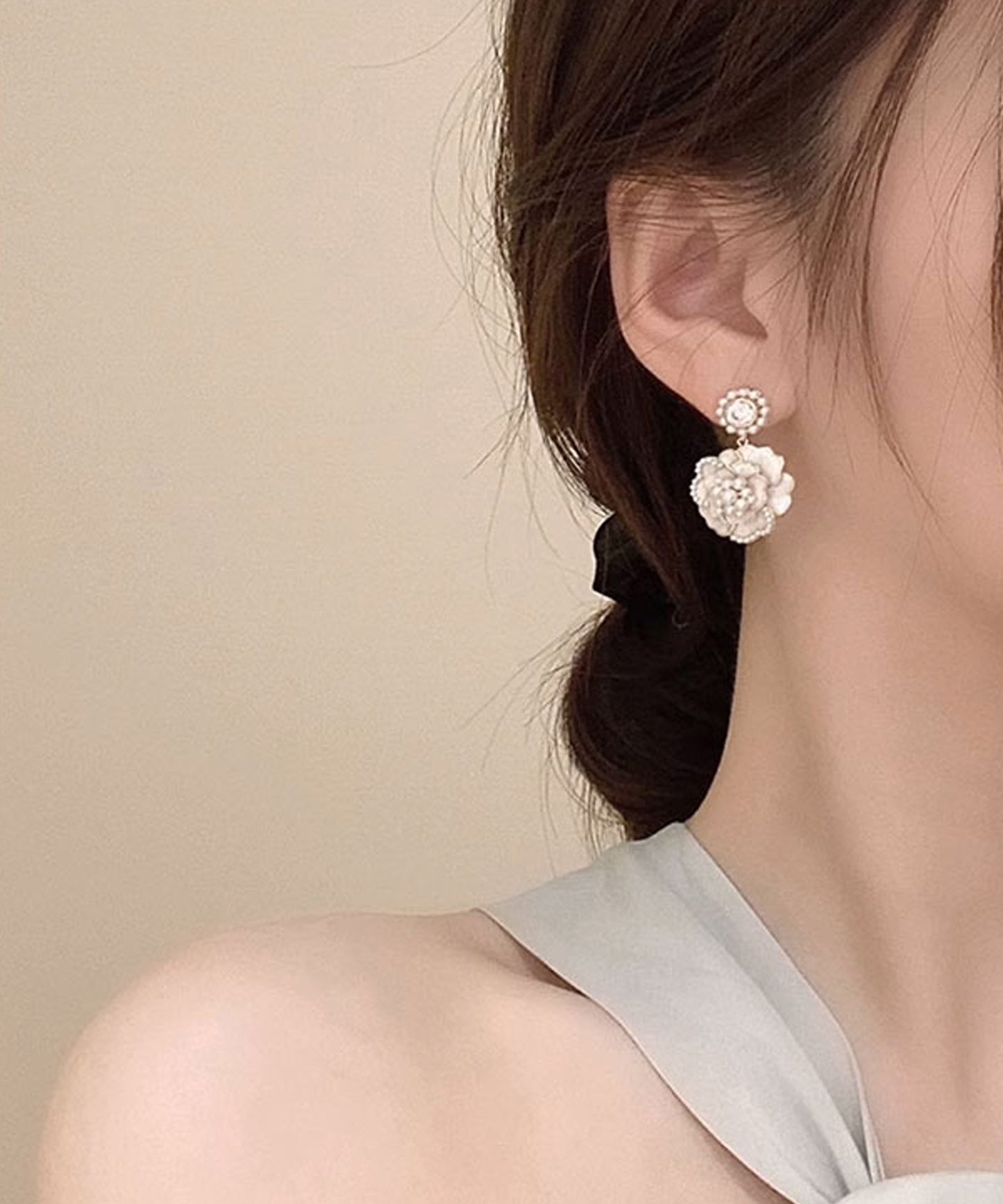 レイヤード フラワー パール × ビジュー ピアス