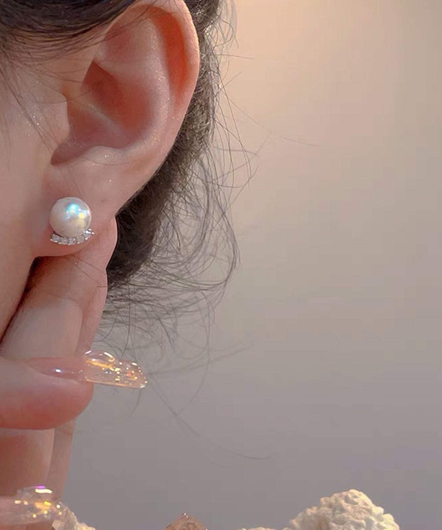 ビジュー ライン 一粒 パール ピアス イヤリング