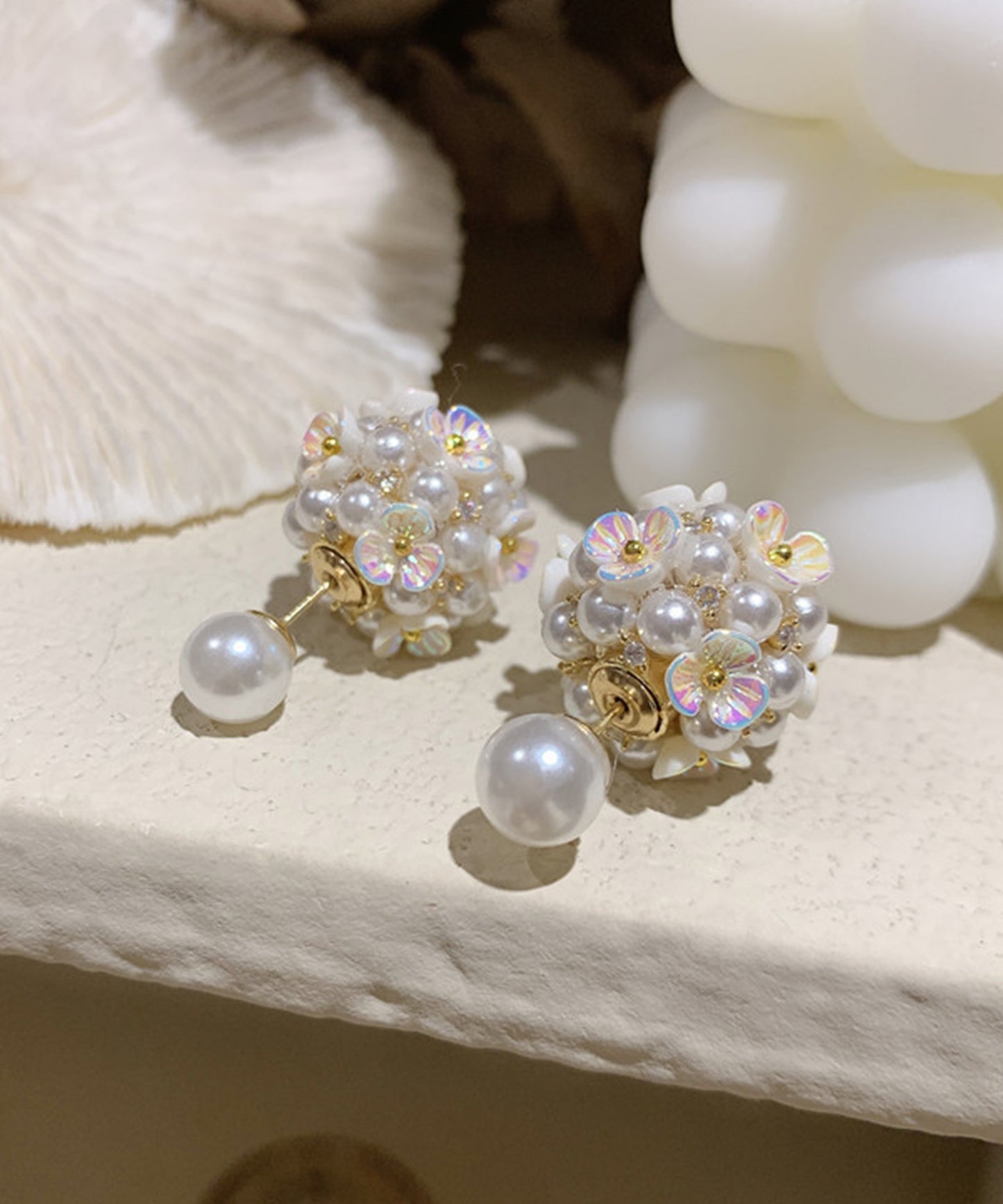 2WAY パール付き フラワー ブーケ ピアス