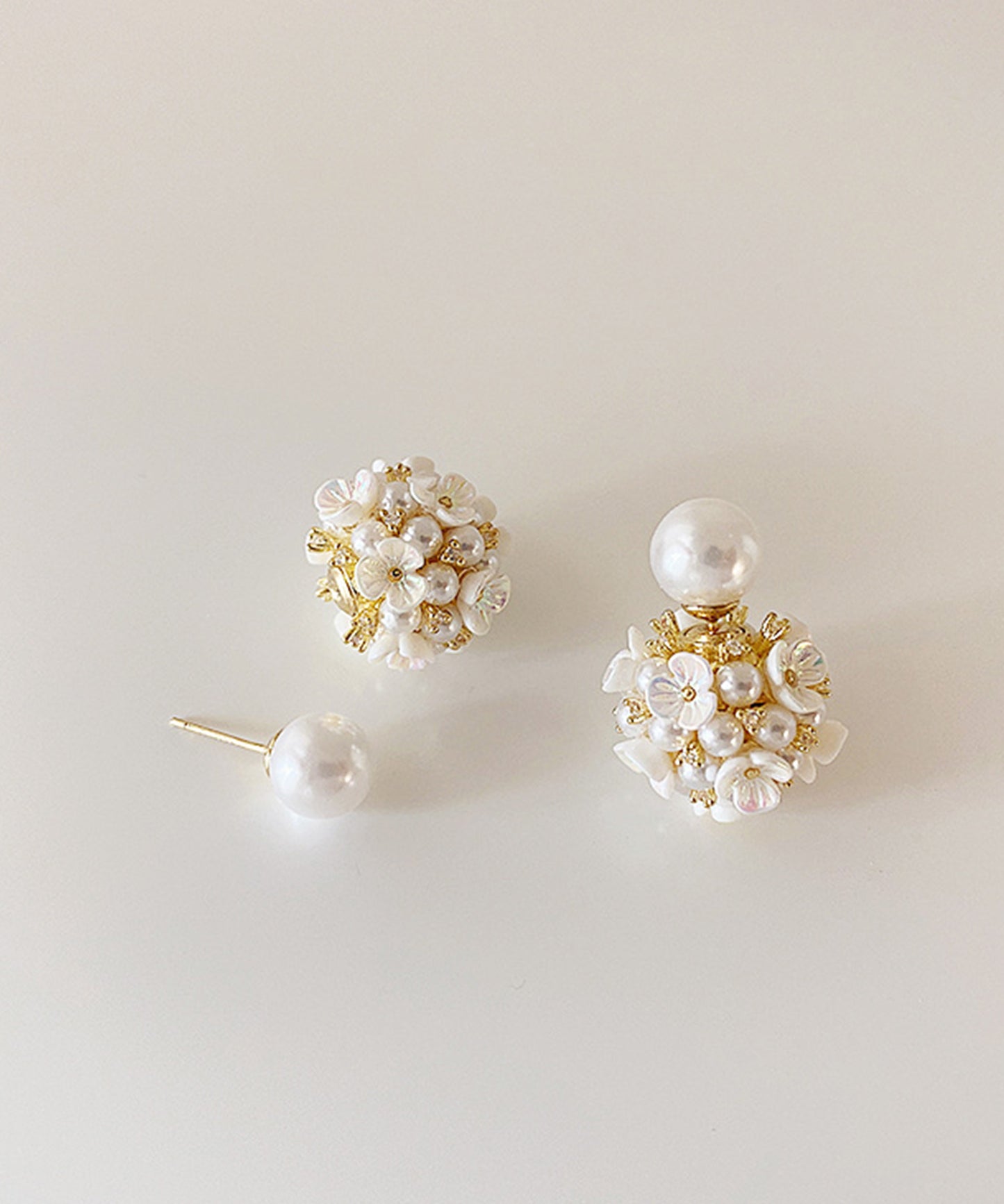 2WAY パール付き フラワー ブーケ ピアス