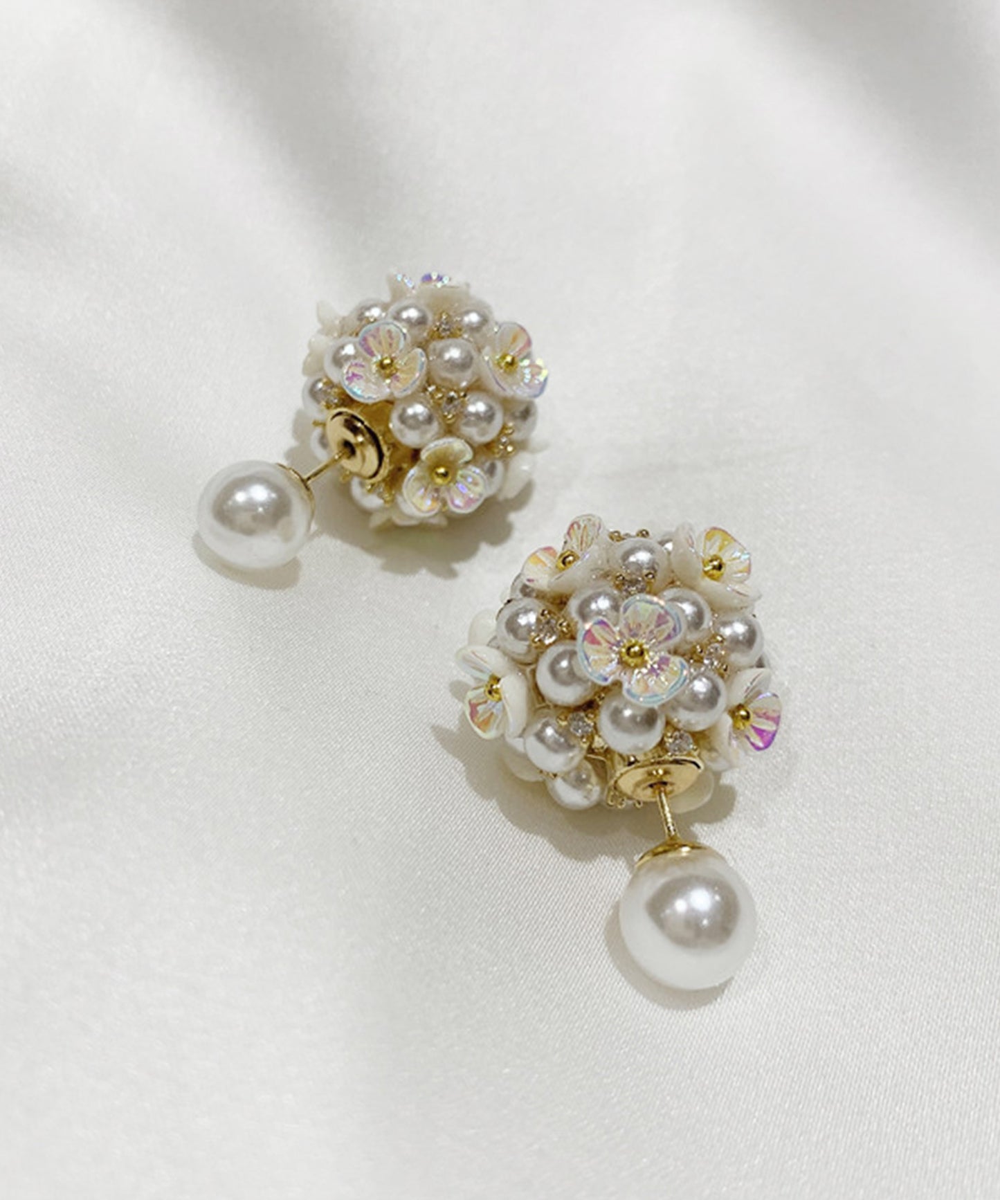 2WAY パール付き フラワー ブーケ ピアス